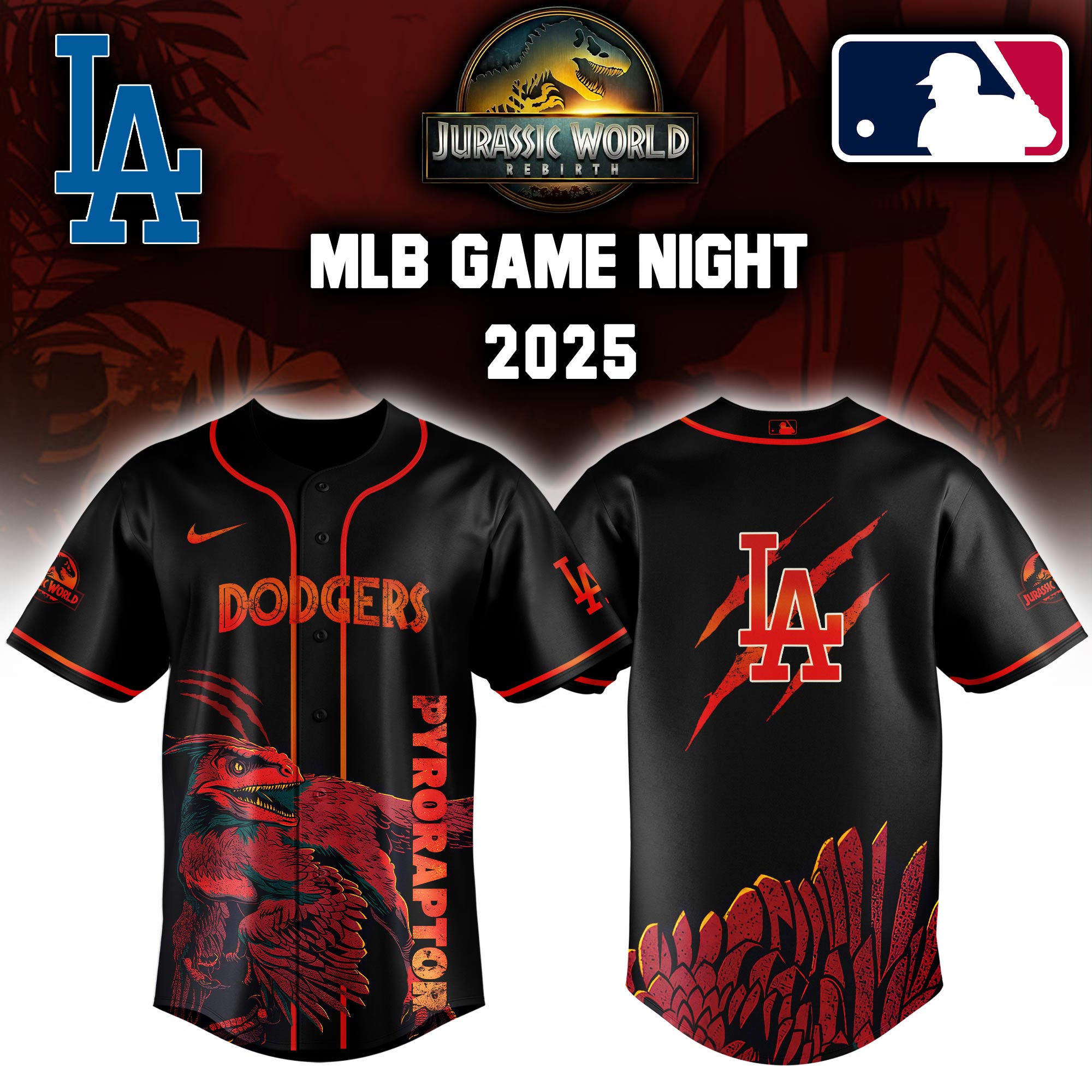 Los Angeles Dodgers X Jurassic World Baseball Jersey Colab 2025 Editons Limited V3 PT70126