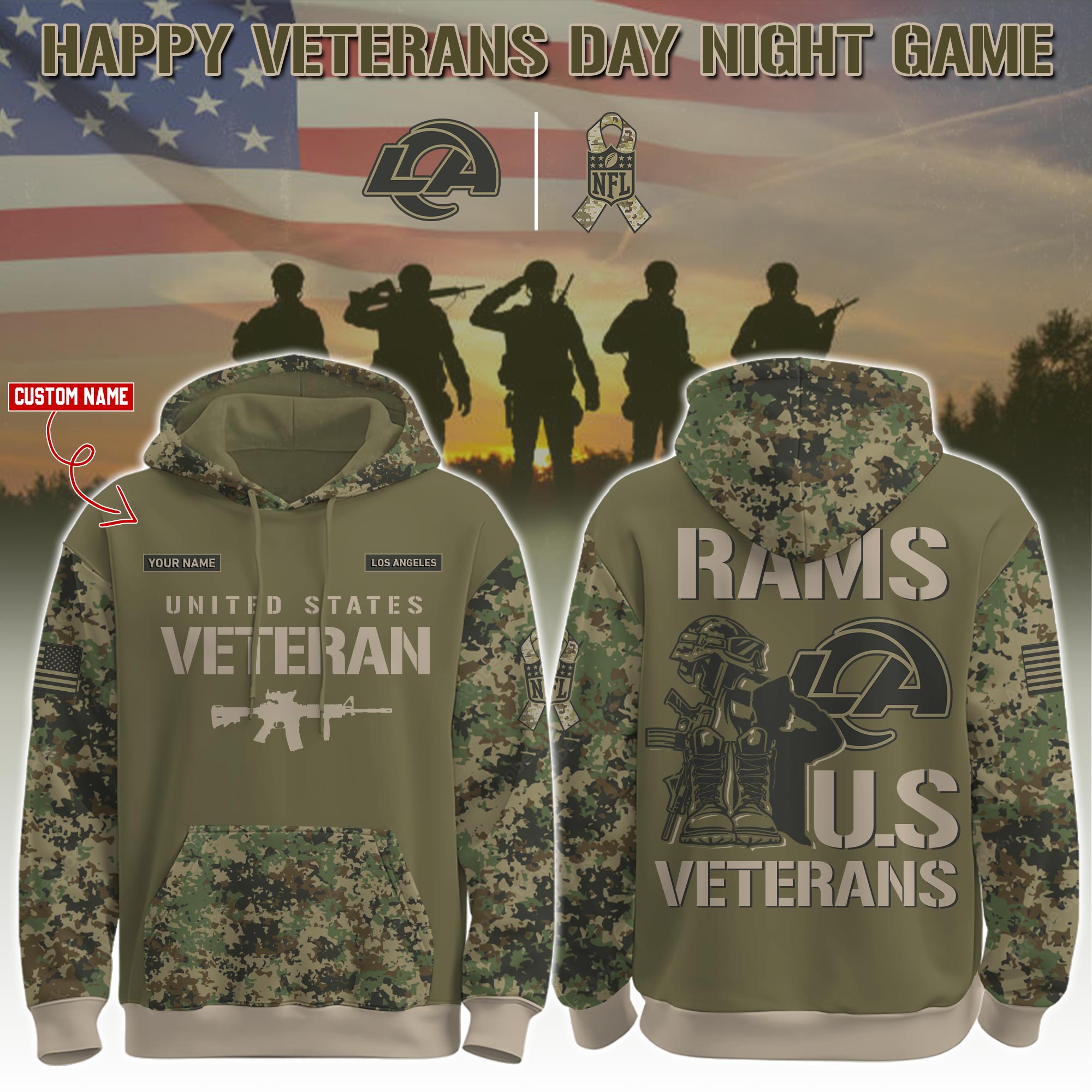 Los Angeles Rams Veteran Day 2025 Hoodie Limited Edions PT76089