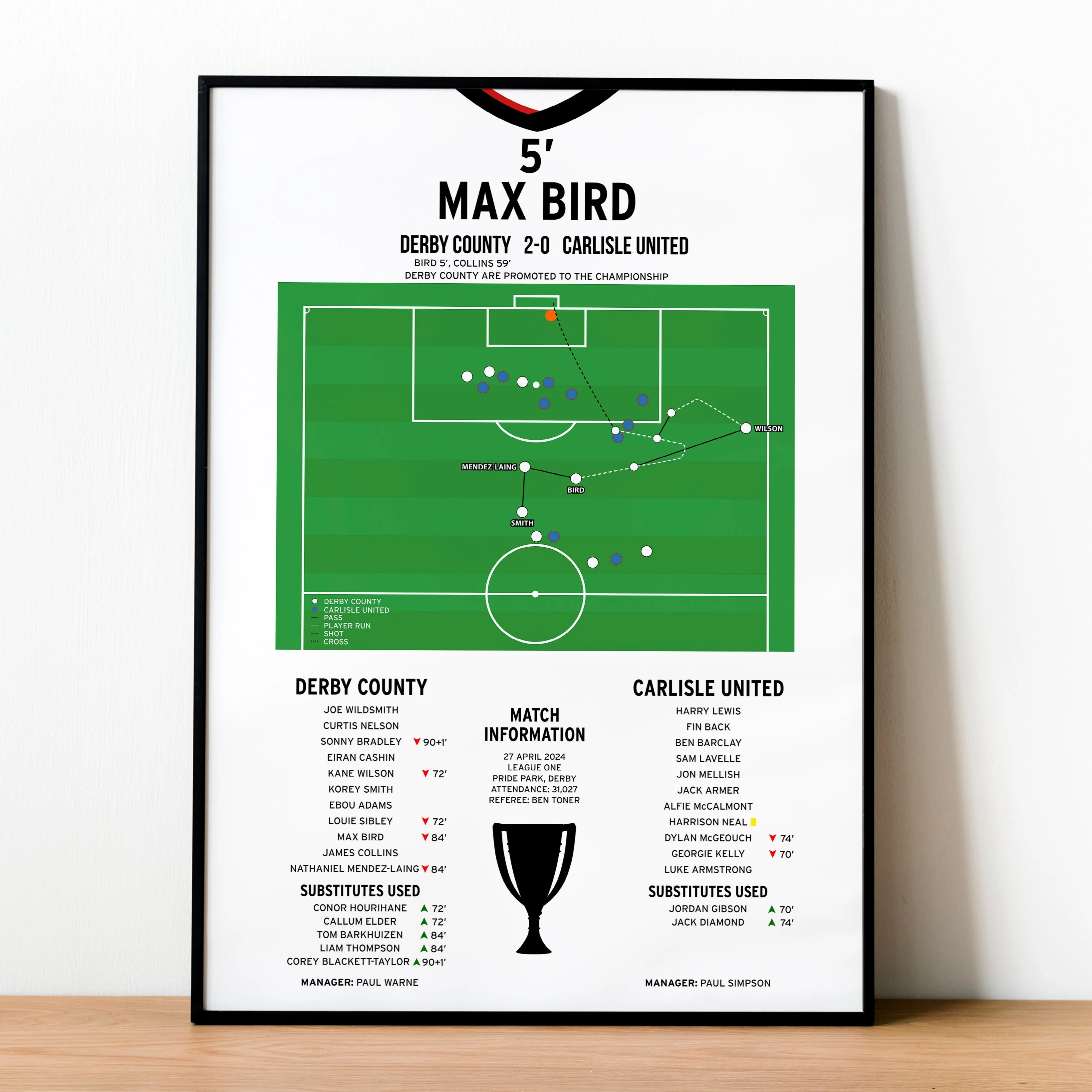 Max Bird Goal - Derby County vs Carlisle United - League One 2024 PT69090