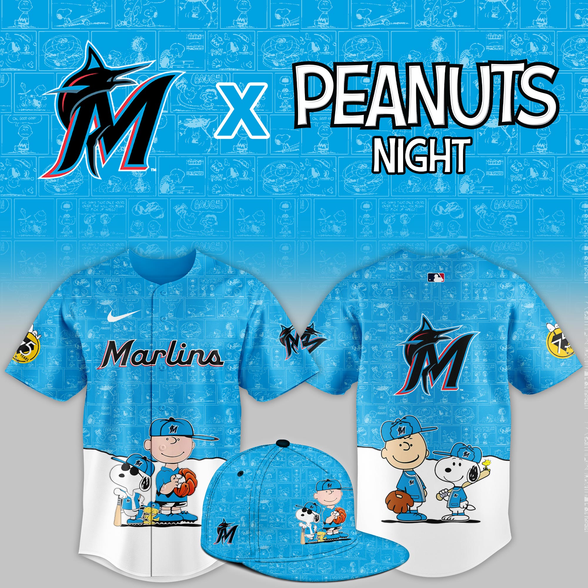 Miami Marlins 2025 Peanuts Night Limited Jersey PT68384