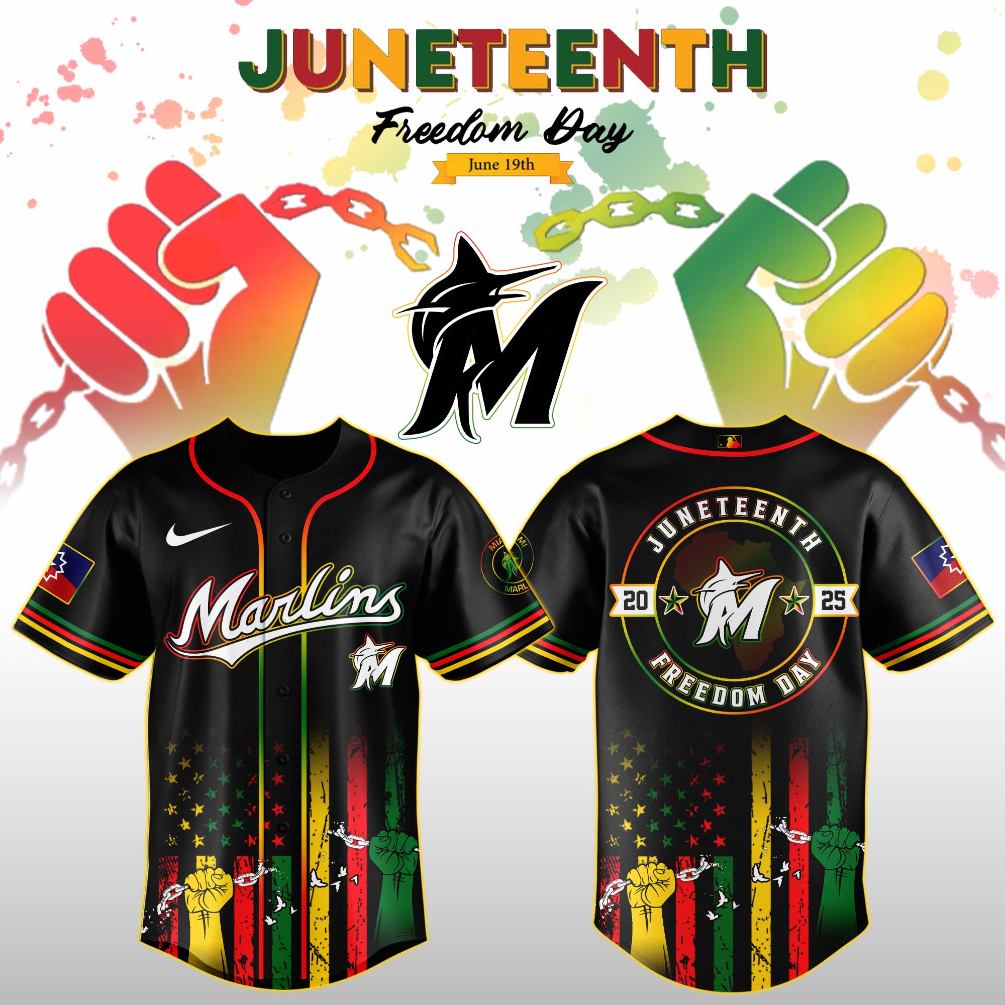 Miami Marlins Mlb X Juneteenth Day Jersey Edition Jersey 2025 PT67739
