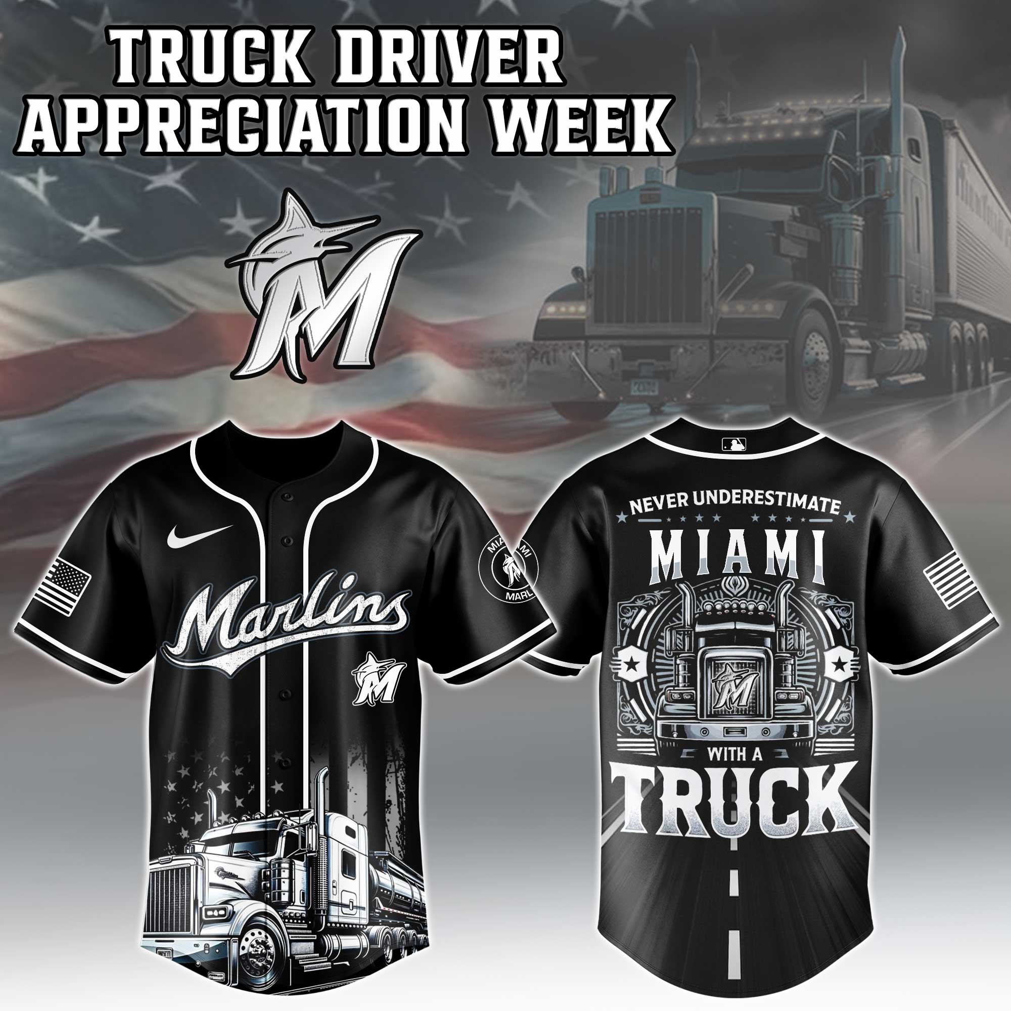 Miami Marlins Mlb X Nation Truck Driver Appreciation Week Limited Edition Jersey 2025 PT68108