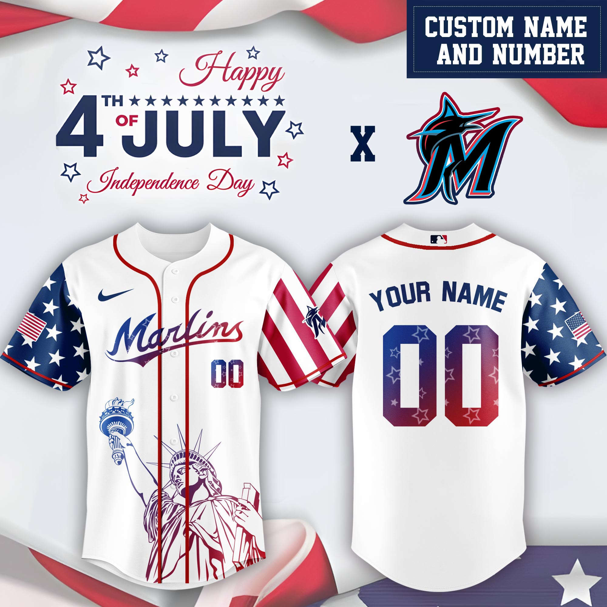 Miami Marlins Special Independence Day Limited Edition Jersey #2 PT68891