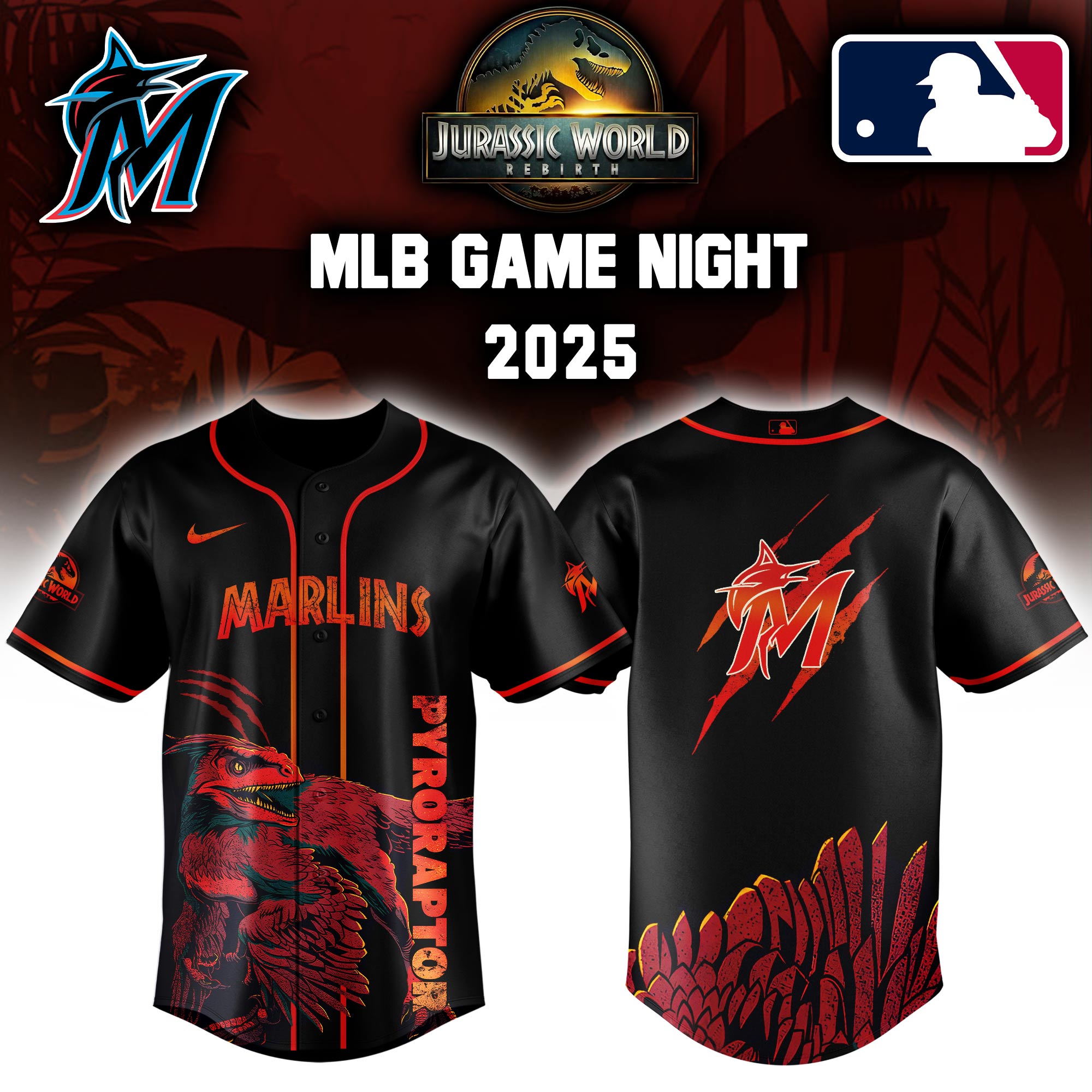 Miami Marlins X Jurassic World Baseball Jersey Colab 2025 Editons Limited V3 PT70202