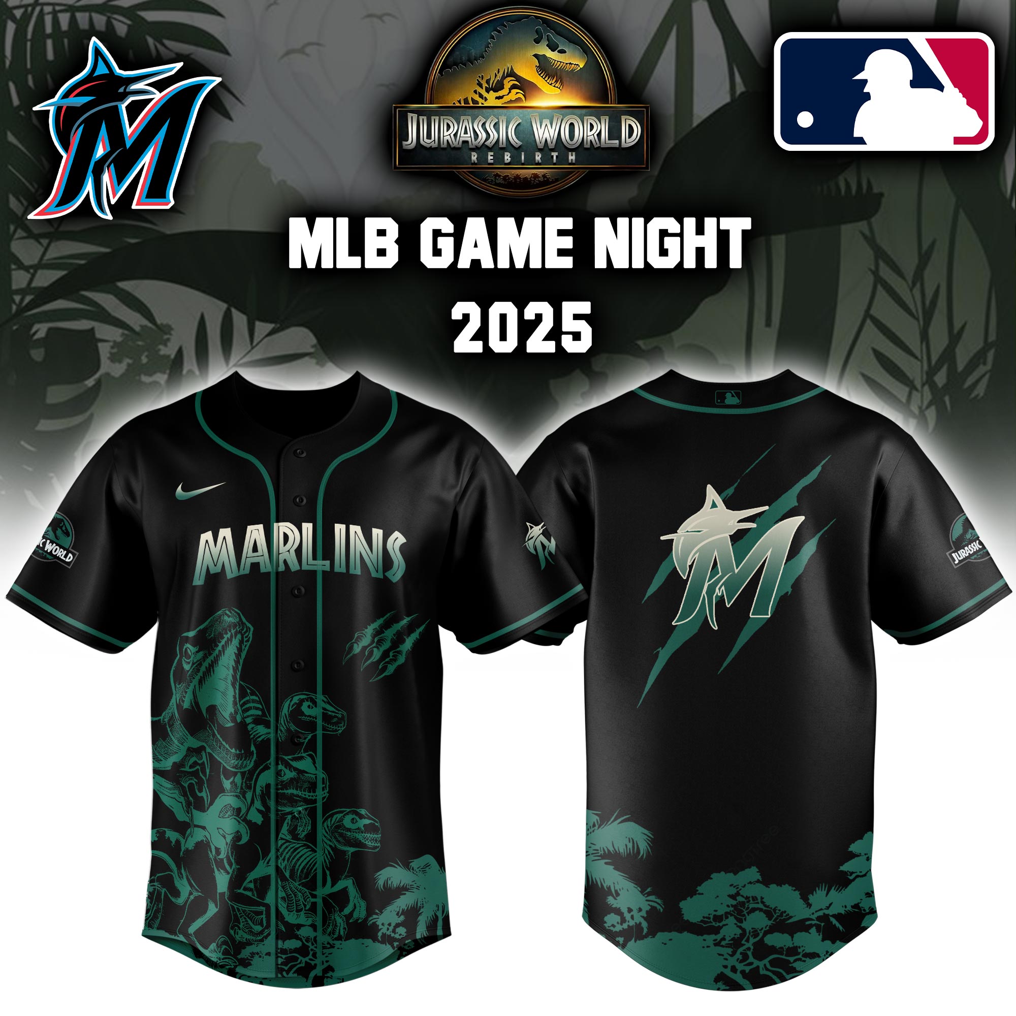 Miami Marlins X Jurassic World Baseball Jersey Colab 2025 Editons Limited V2 PT70201