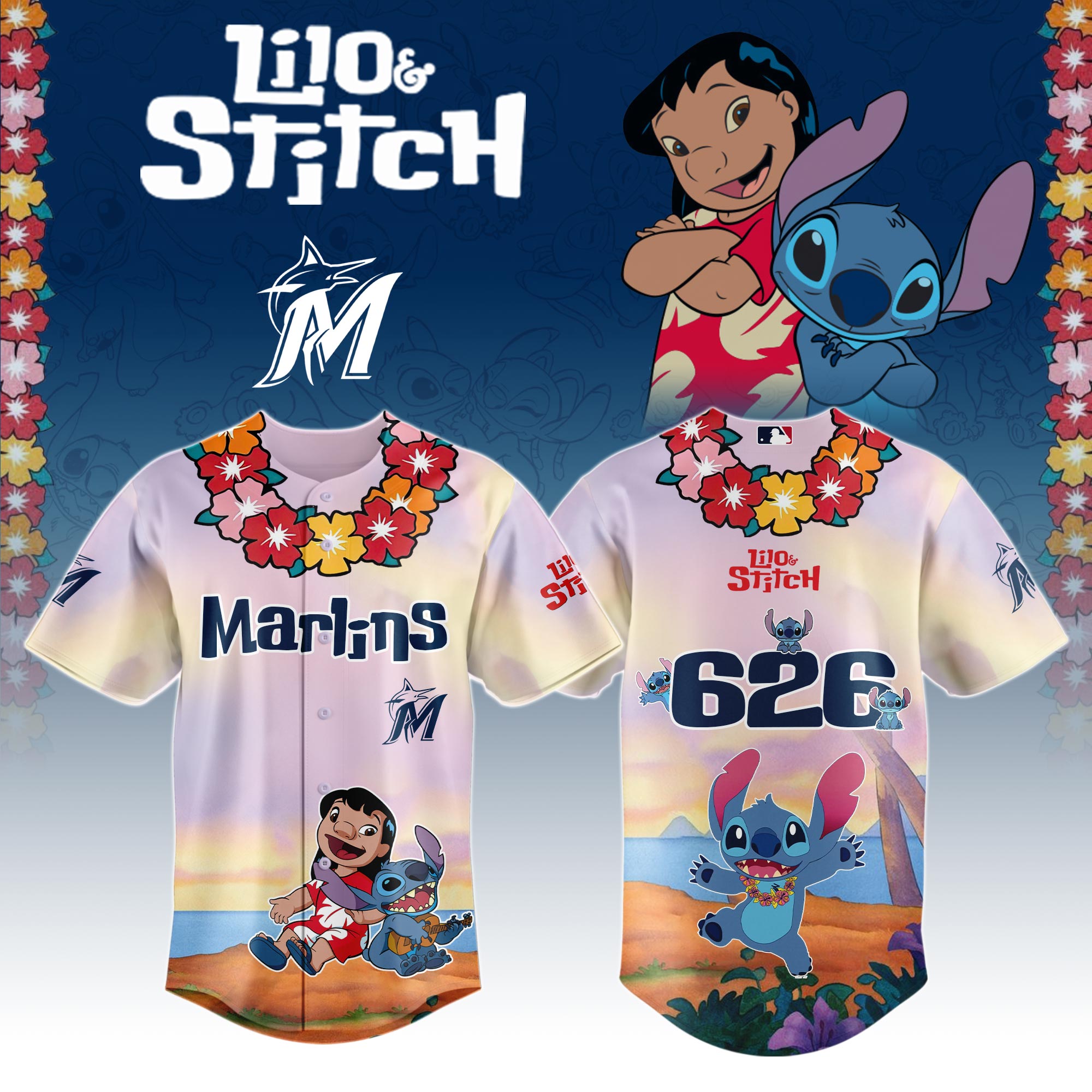 Miami Marlins X Lilo & Stitch Special Edition Jersey 2025 MLB X Lilo & Stitch Jersey PT67924