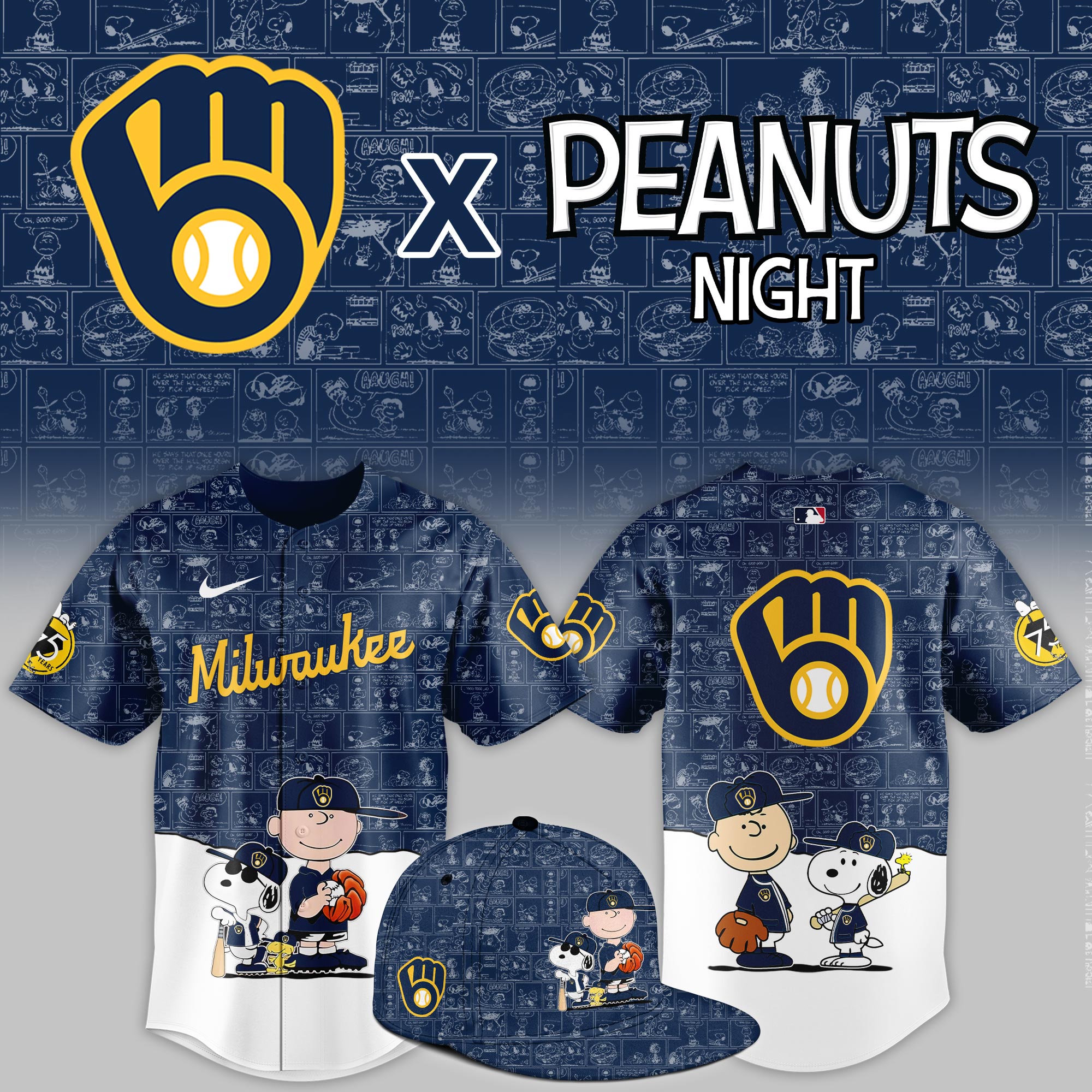 Milwaukee Brewers 2025 Peanuts Night Limited Jersey PT68372