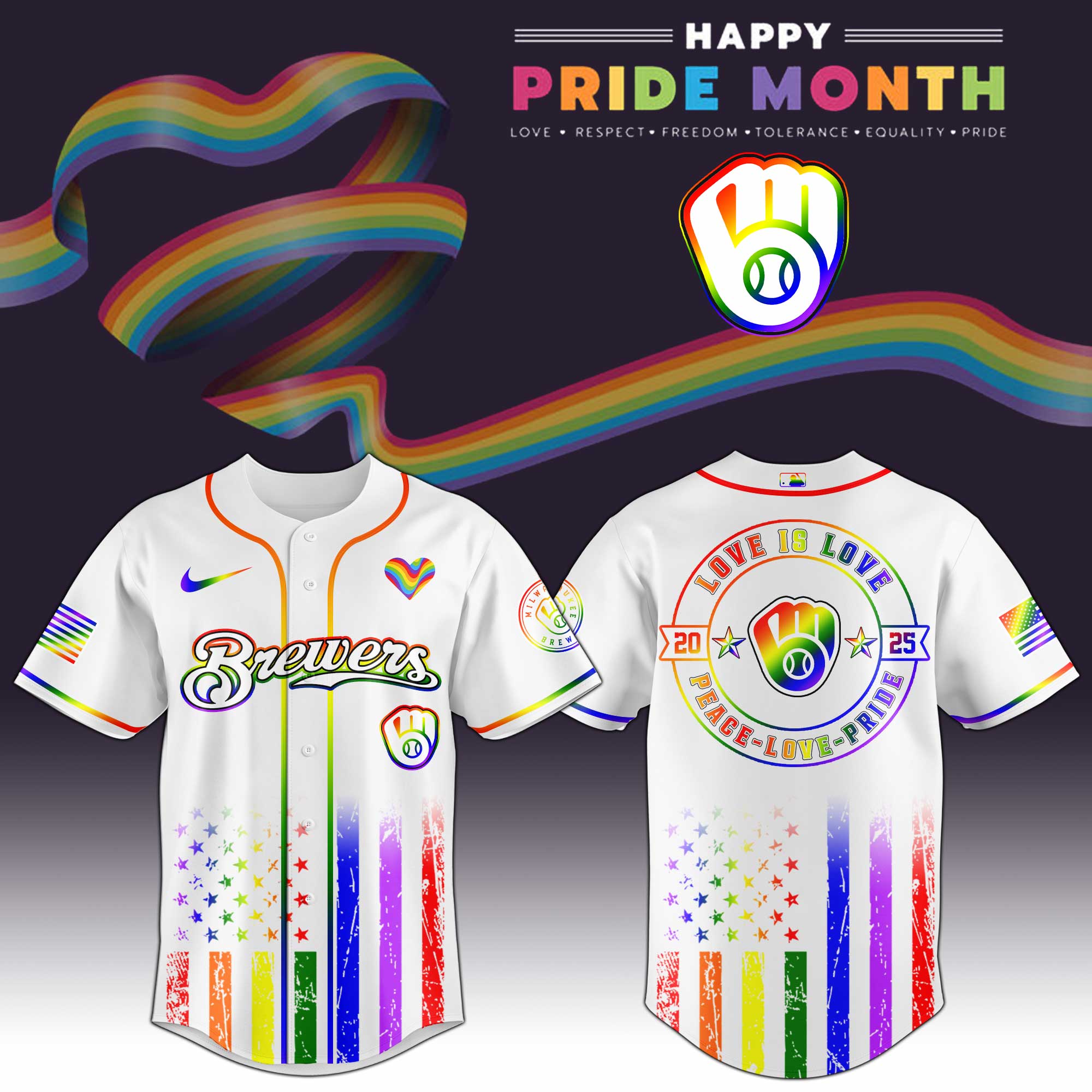 Milwaukee Brewers Mlb X Happy Pride Month Limited Edition Jersey 2025 PT68140