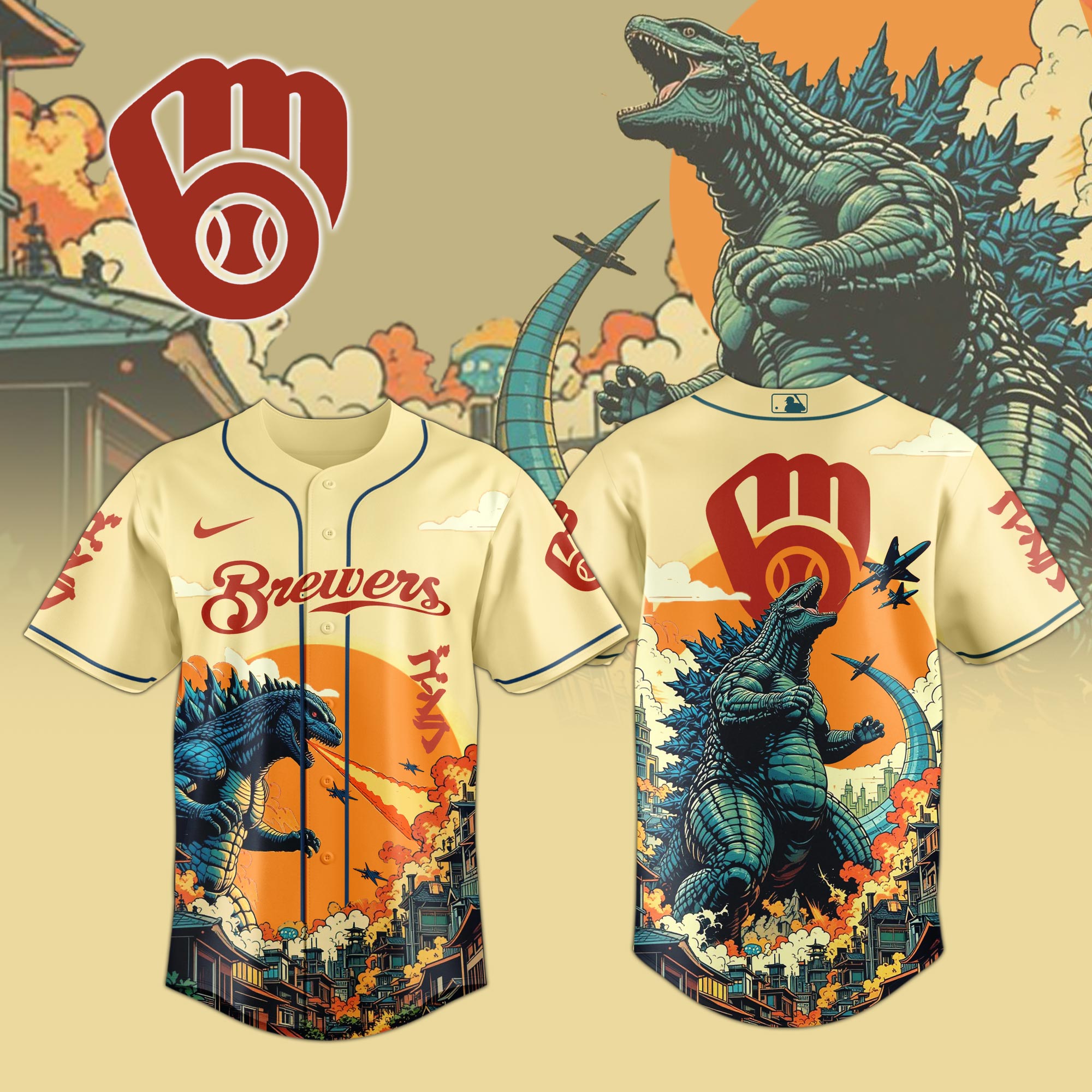 Milwaukee Brewers Special Godzilla Limited Edition Jersey PT72819