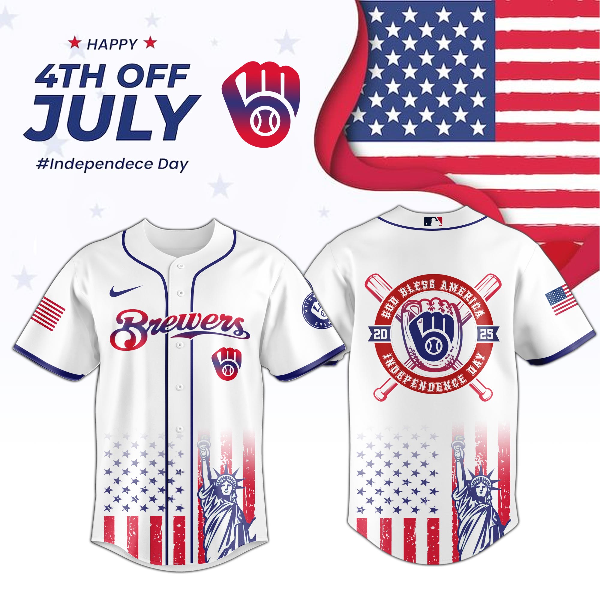 Milwaukee Brewers Special Independence Day Limited Edition Jersey PT68862