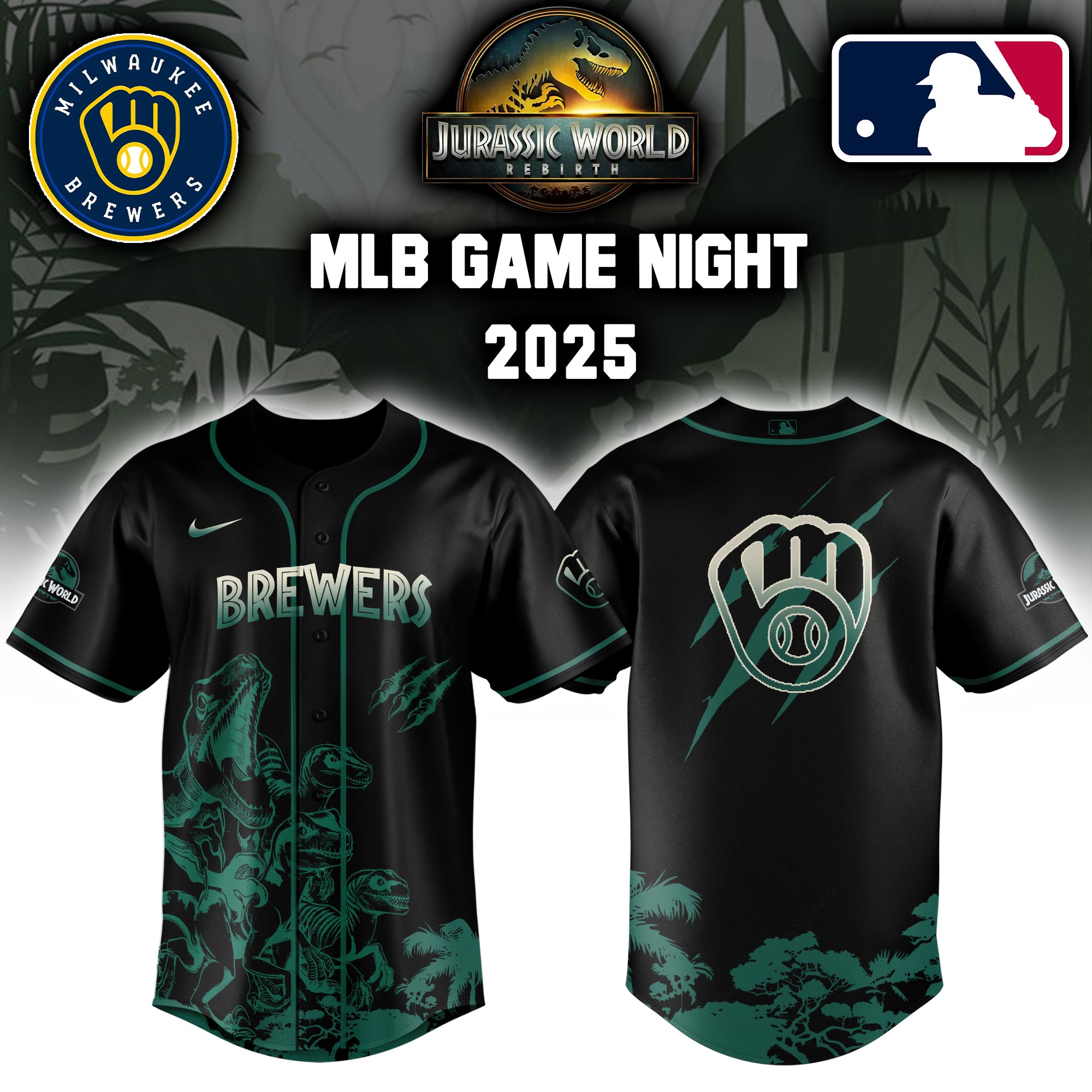 Milwaukee Brewers X Jurassic World Baseball Jersey Colab 2025 Editons Limited V2 PT70205