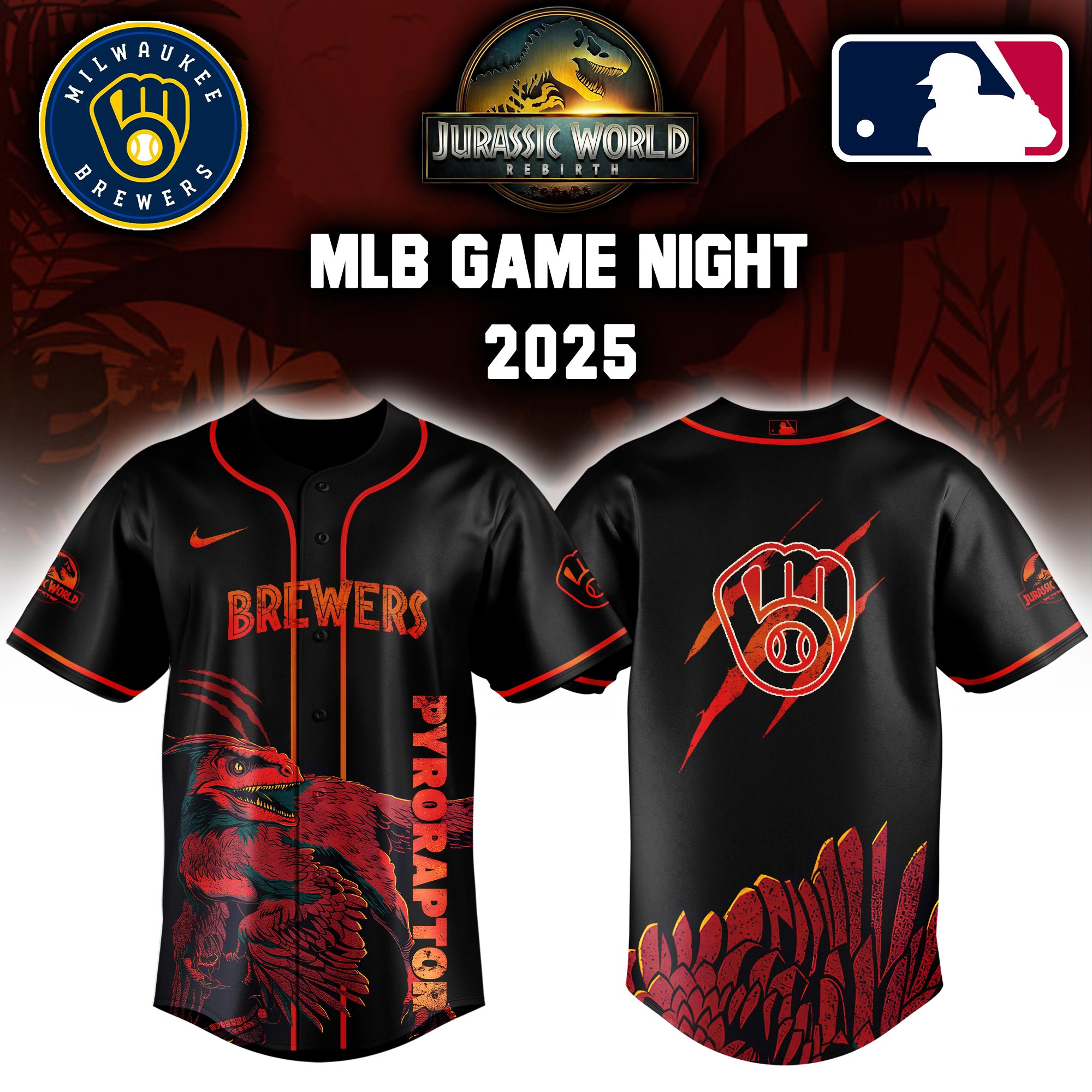 Milwaukee Brewers X Jurassic World Baseball Jersey Colab 2025 Editons Limited V3 PT70206