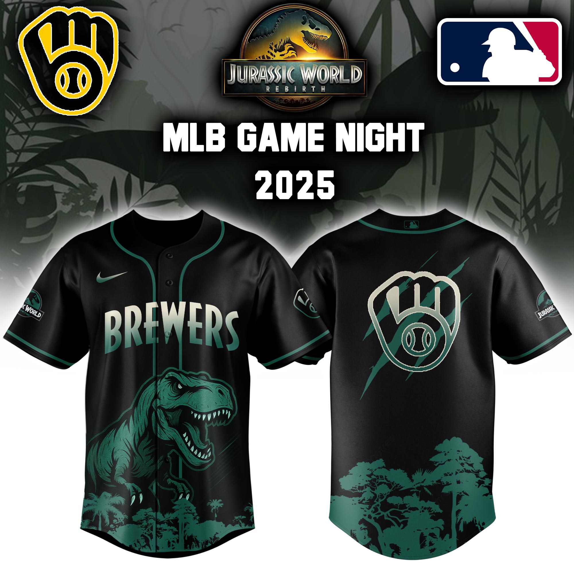 Milwaukee Brewers X Jurassic World Baseball Jersey Colab 2025 Editons Limited PT70204