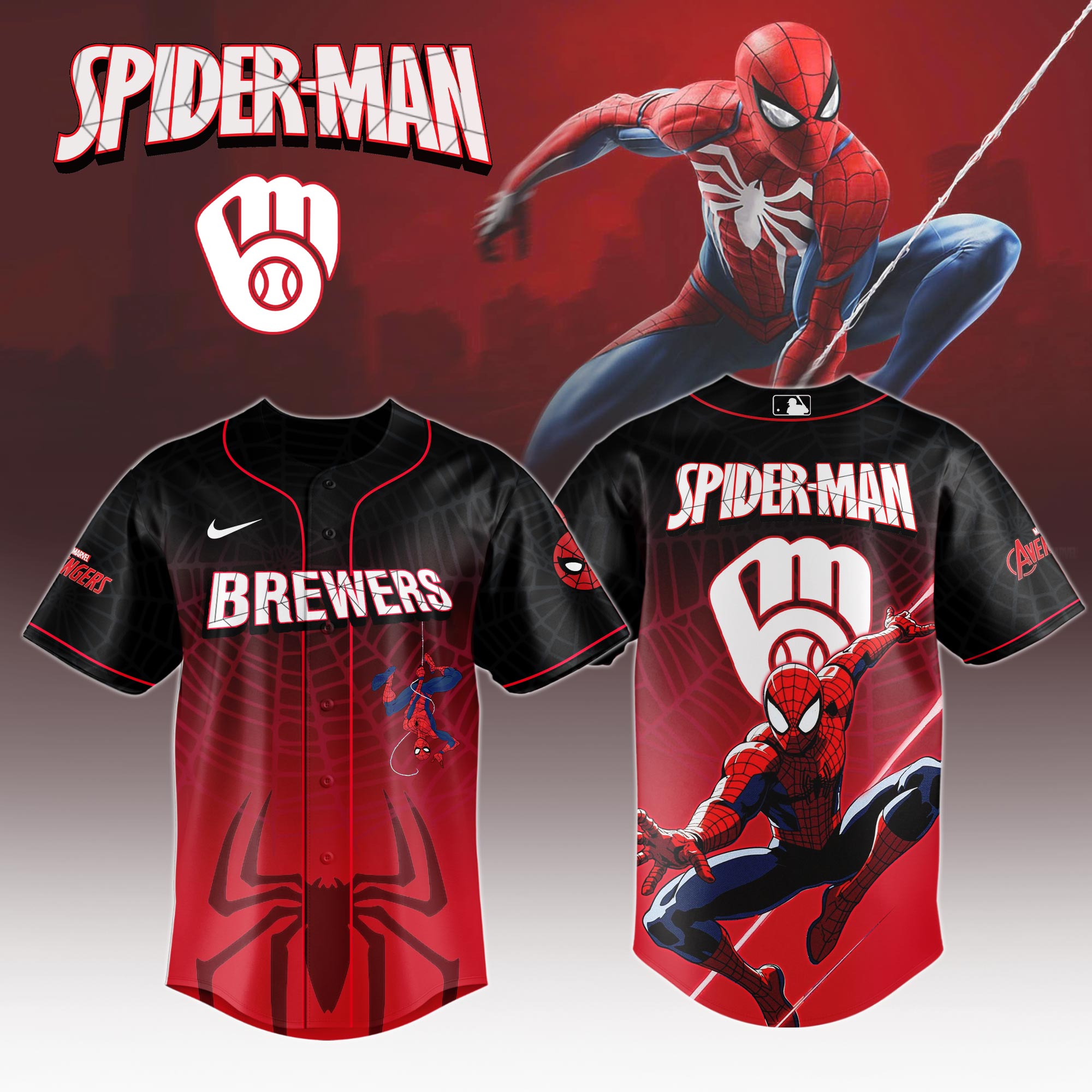 Milwaukee Brewers X Spider Man Game Night Special Edition Jersey MS06537