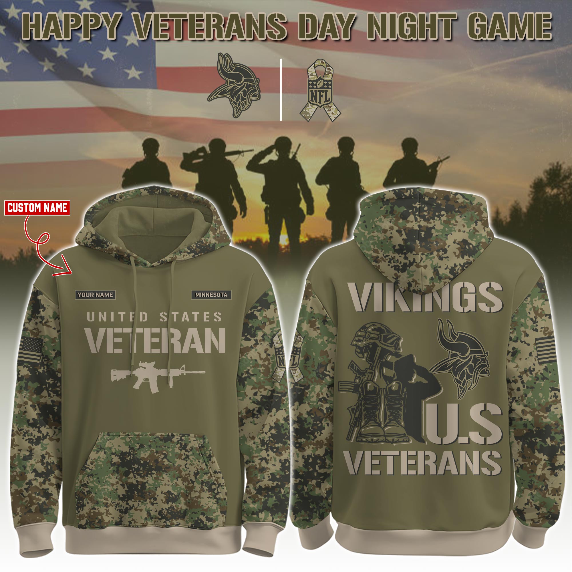 Minnesota Vikings Veteran Day 2025 Hoodie Limited Edions PT76098