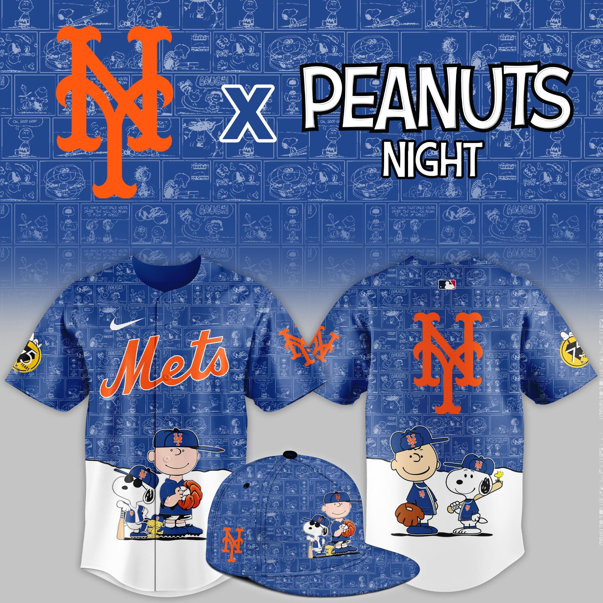 New York Mets 2025 Peanuts Night Limited Jersey PT68386