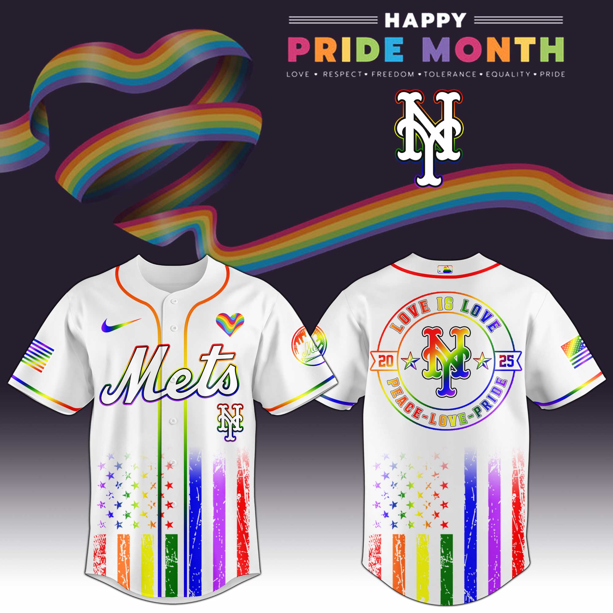 New York Mets Mlb X Happy Pride Month Limited Edition Jersey 2025 PT68142