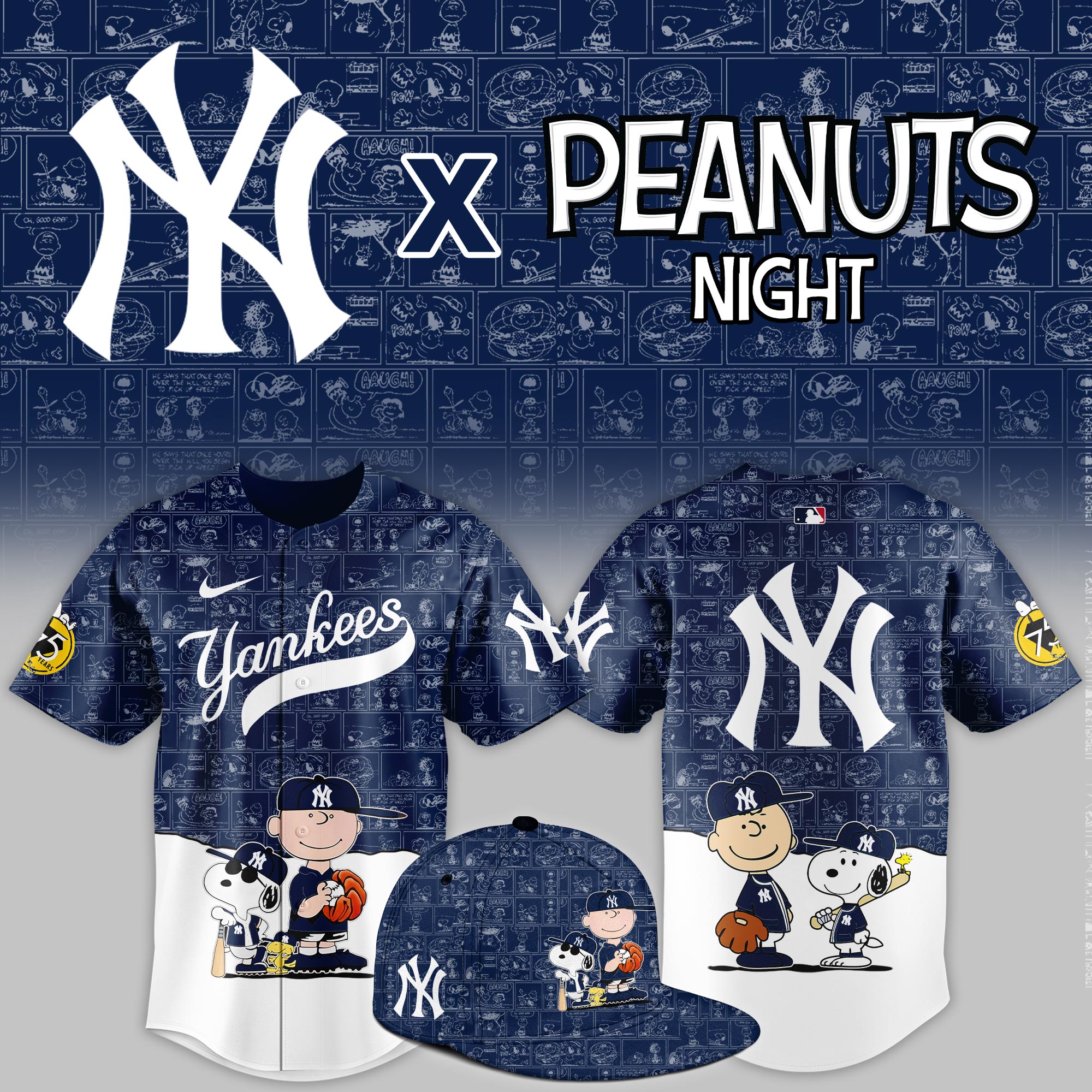 New York Yankees 2025 Peanuts Theme Night Limited Jersey PT68387