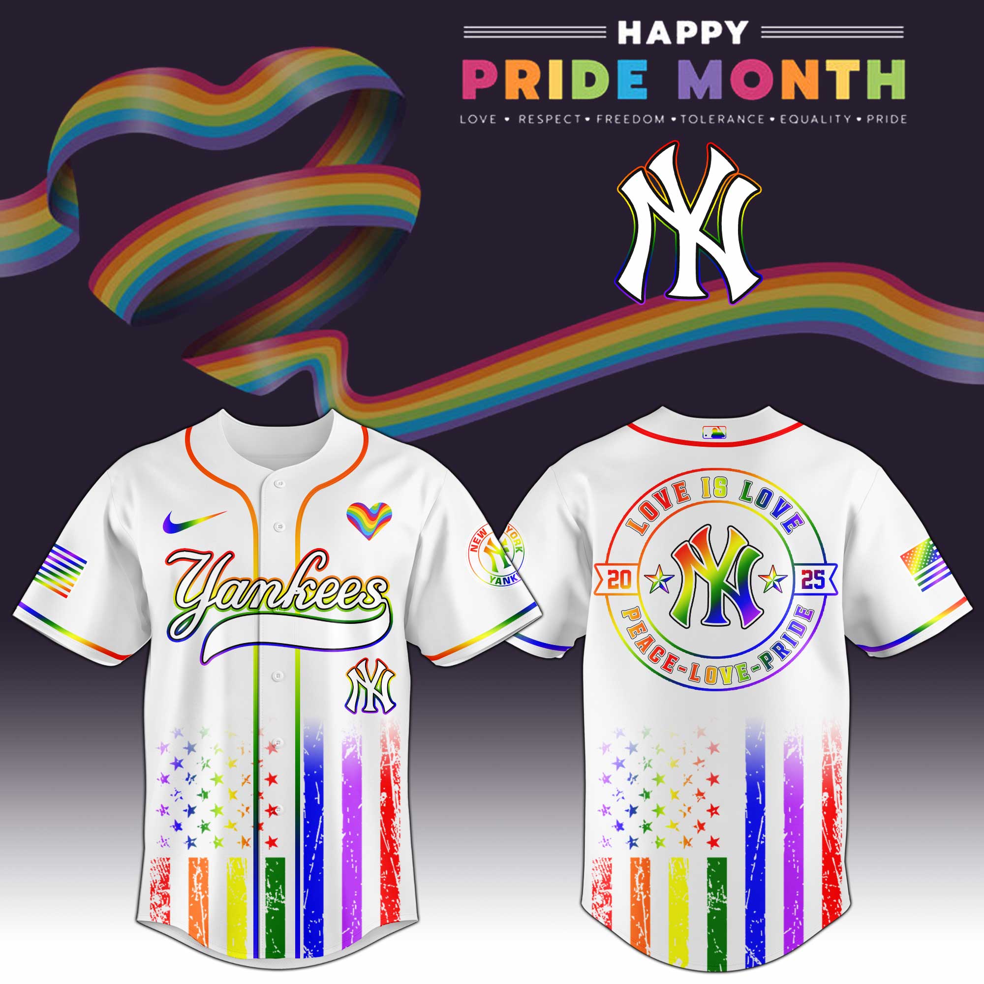 New York Yankees Mlb X Happy Pride Month Limited Edition Jersey 2025 PT68143