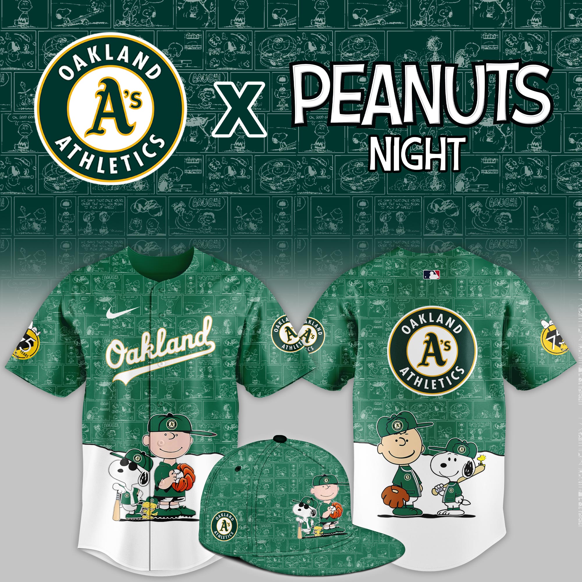 Oakland Athletics 2025 Peanuts Night Limited Jersey PT68388