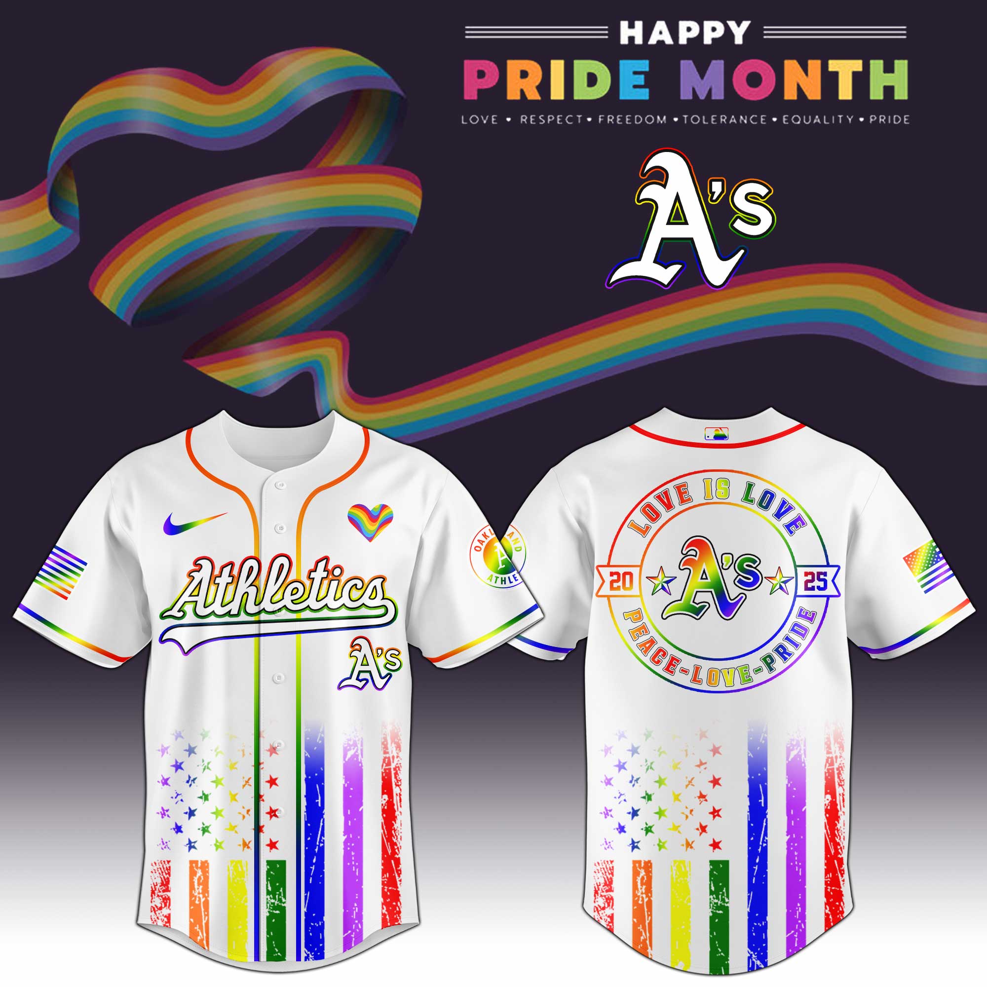 Oakland Athletics Mlb X Happy Pride Month Limited Edition Jersey 2025 PT68124