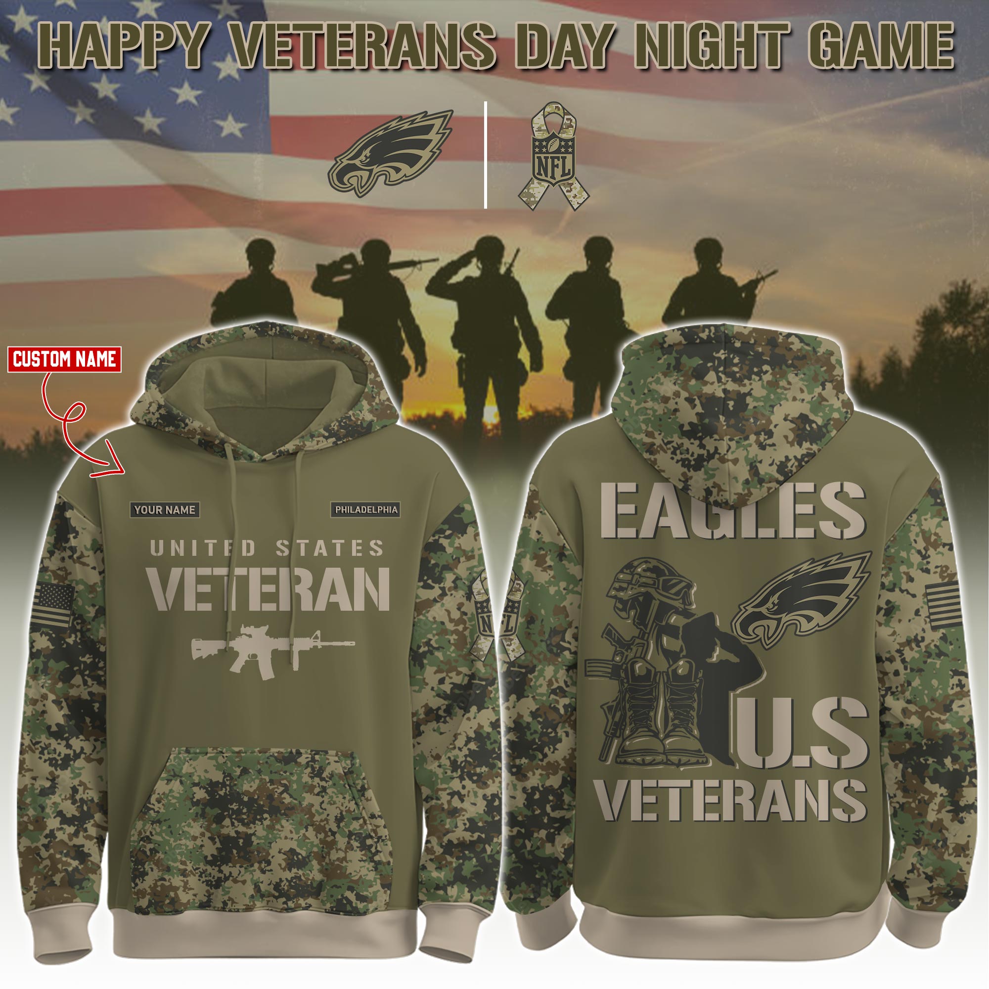 Philadelphia Eagles Veteran Day 2025 Hoodie Limited Edions PT76113