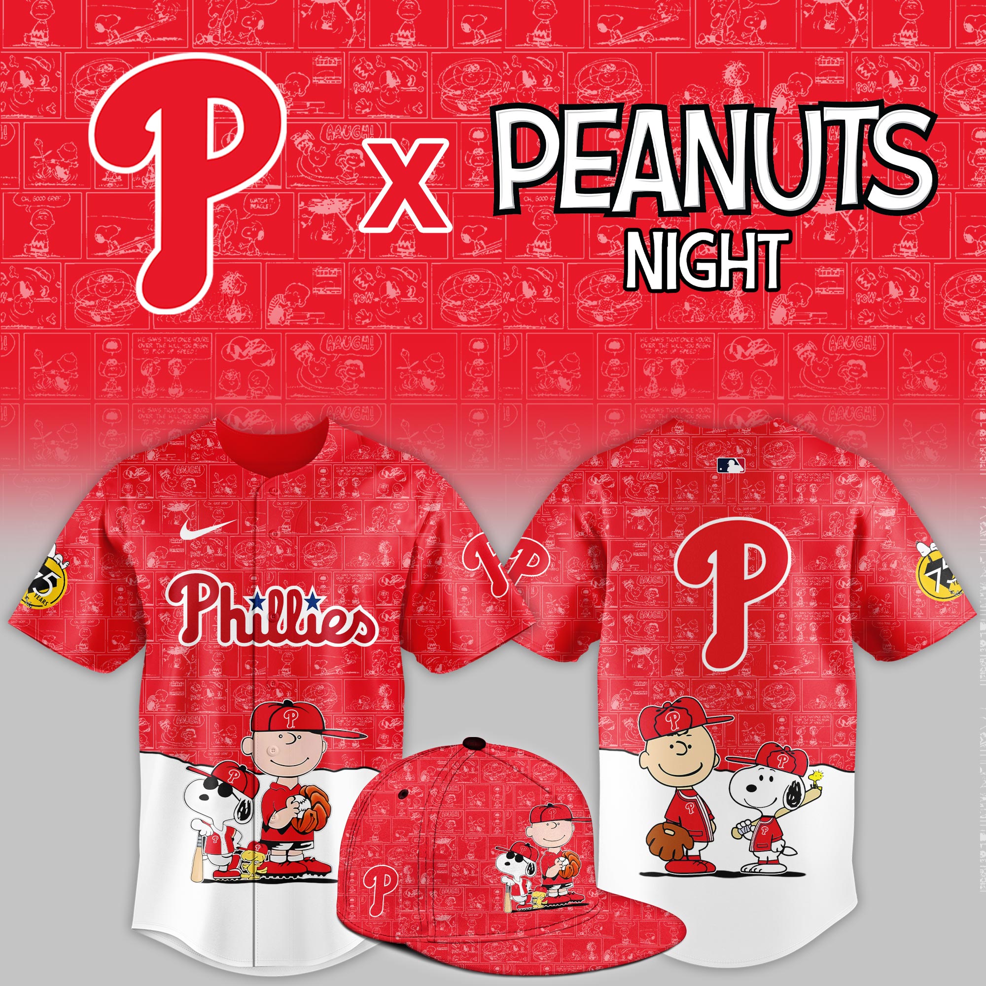 Philadelphia Phillies 2025 Peanuts Night Game Limited Jersey PT68389