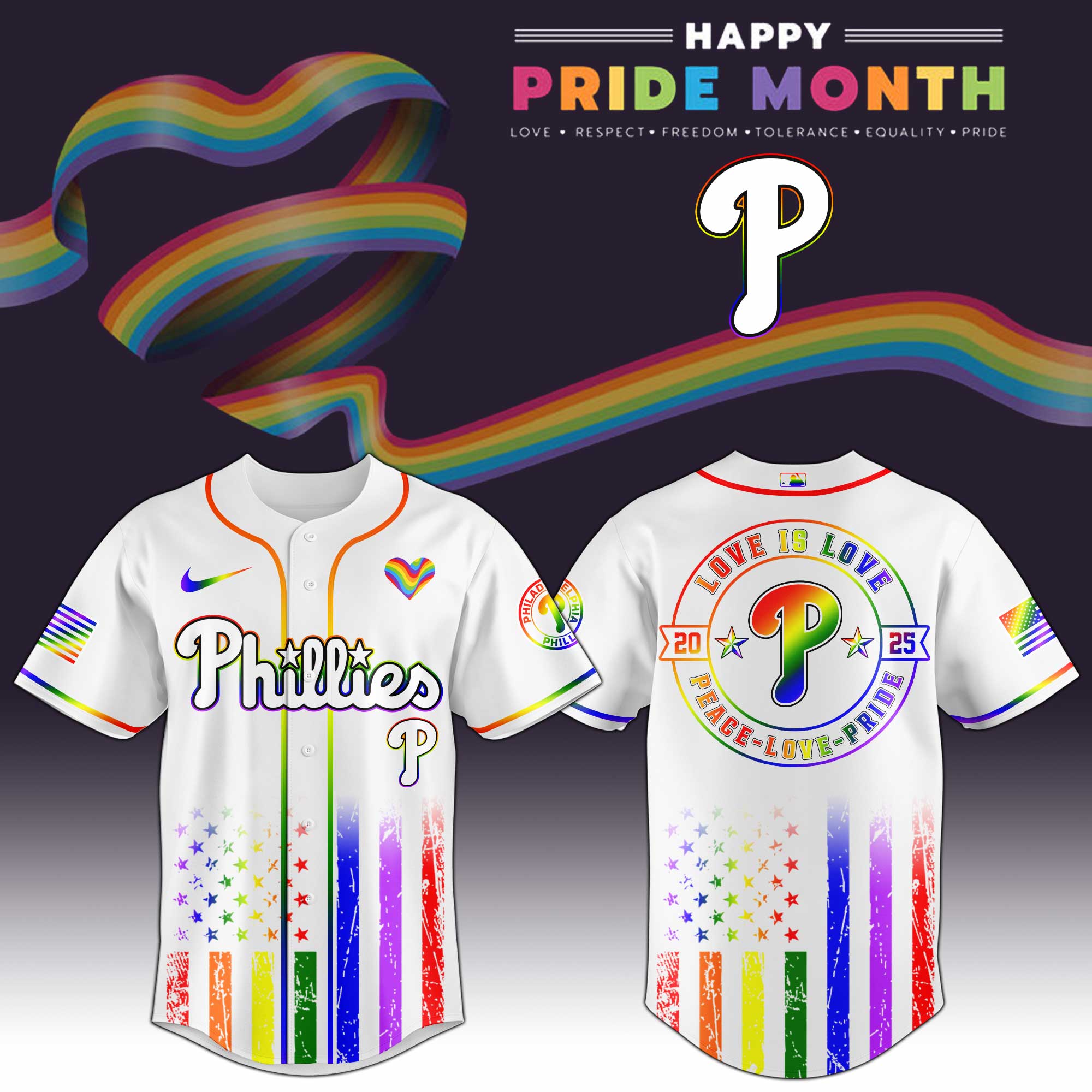 Philadelphia Phillies Mlb X Happy Pride Month Limited Edition Jersey 2025 PT68144