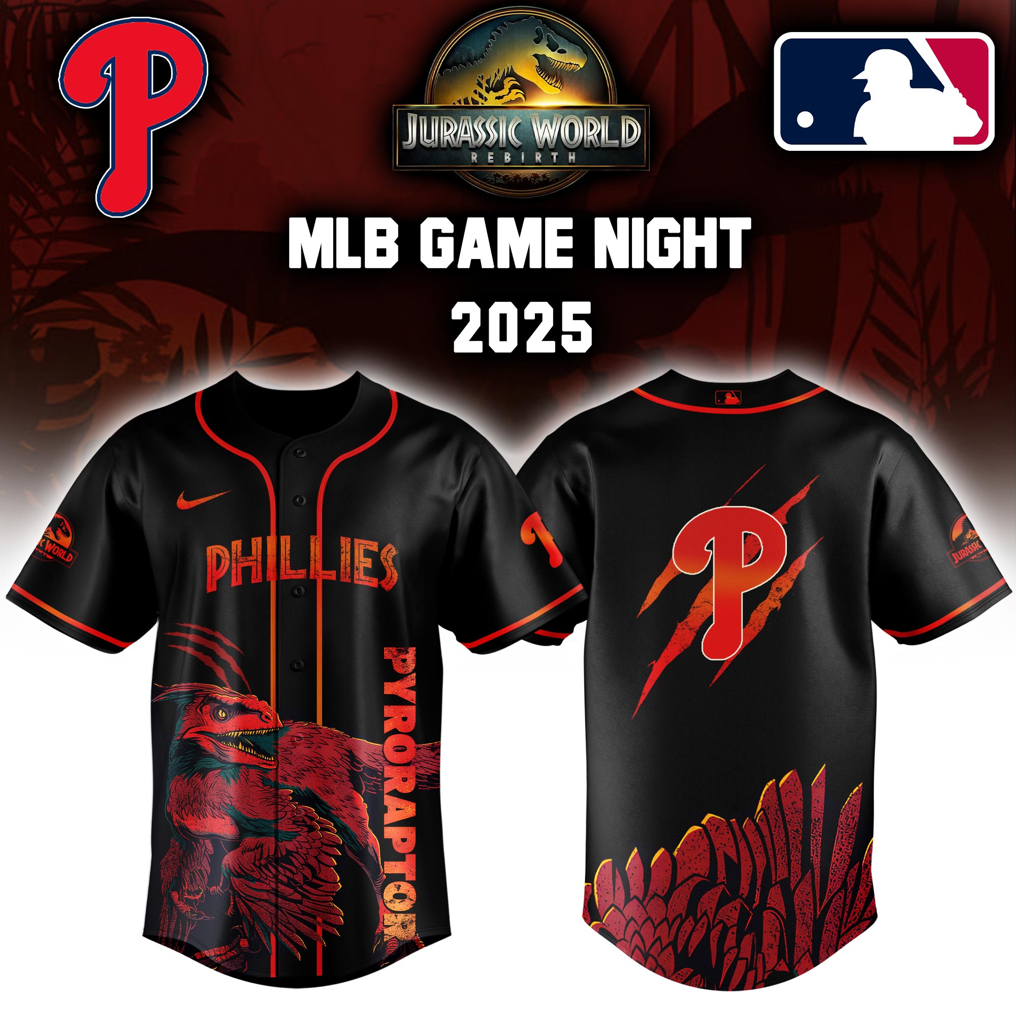 Philadelphia Phillies X Jurassic World Baseball Jersey Colab 2025 Editons Limited V3 PT70214