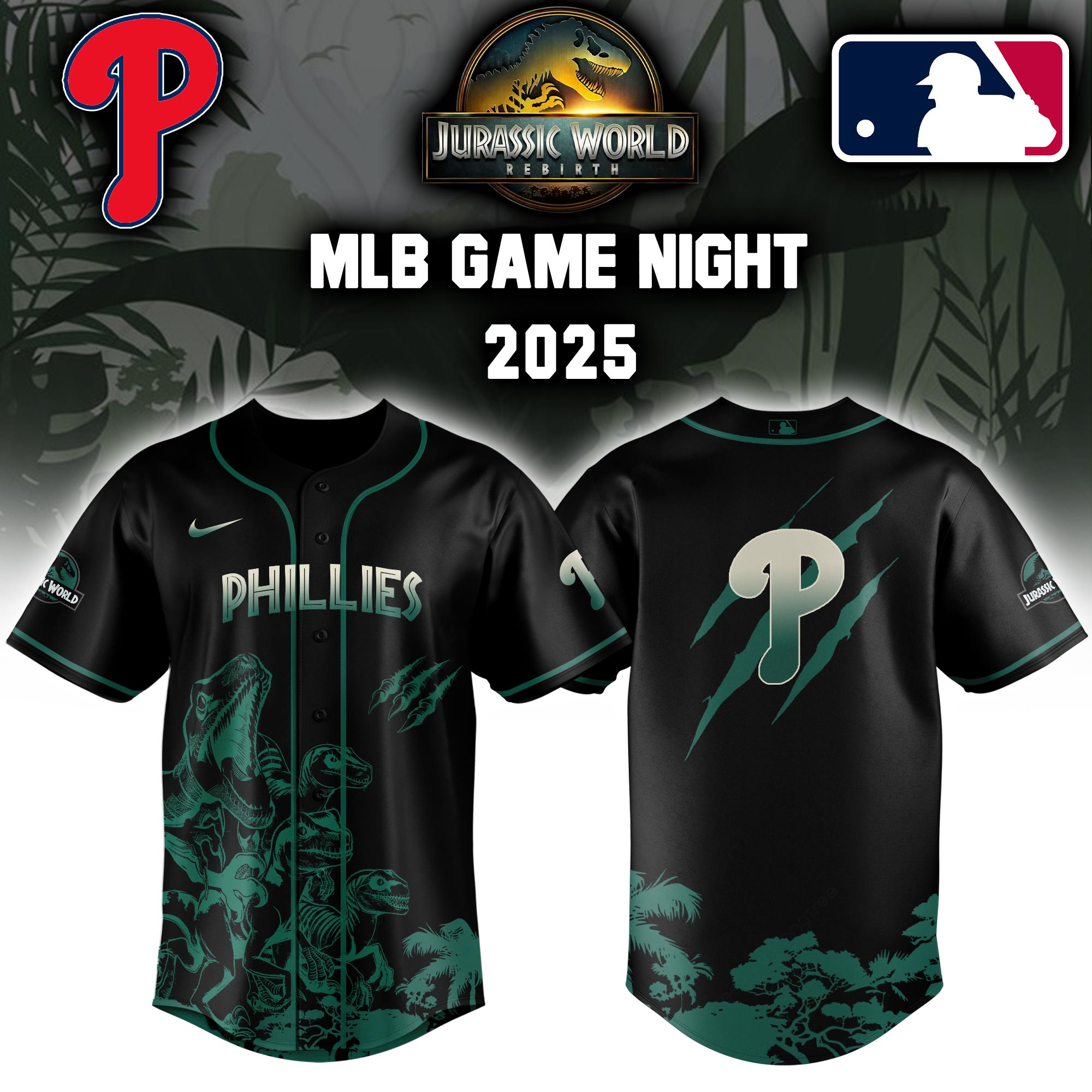 Philadelphia Phillies X Jurassic World Baseball Jersey Colab 2025 Editons Limited V2 PT70213