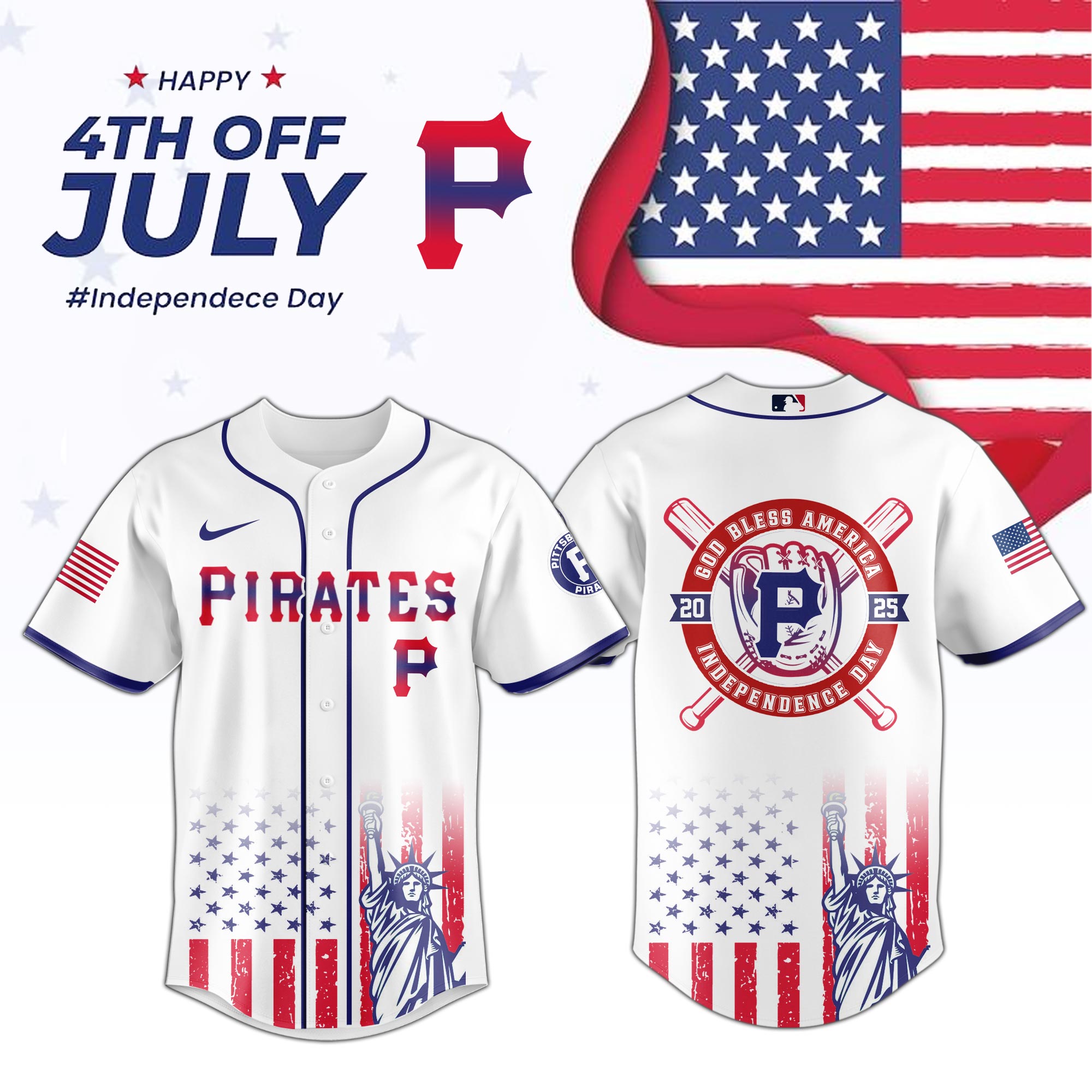 Pittsburgh Pirates Special Independence Day Limited Edition Jersey PT68894