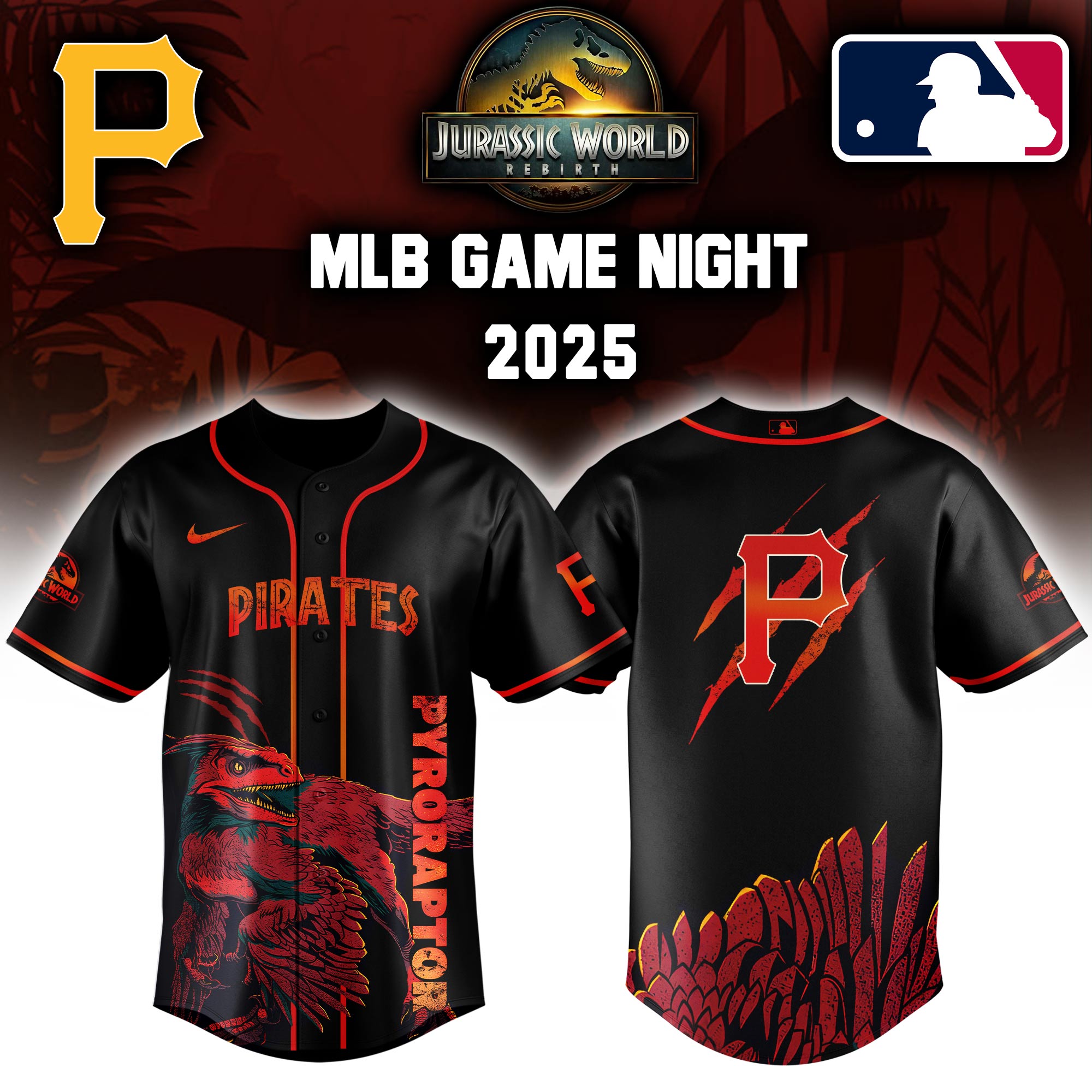 Pittsburgh Pirates X Jurassic World Baseball Jersey Colab 2025 Editons Limited V3 PT70218