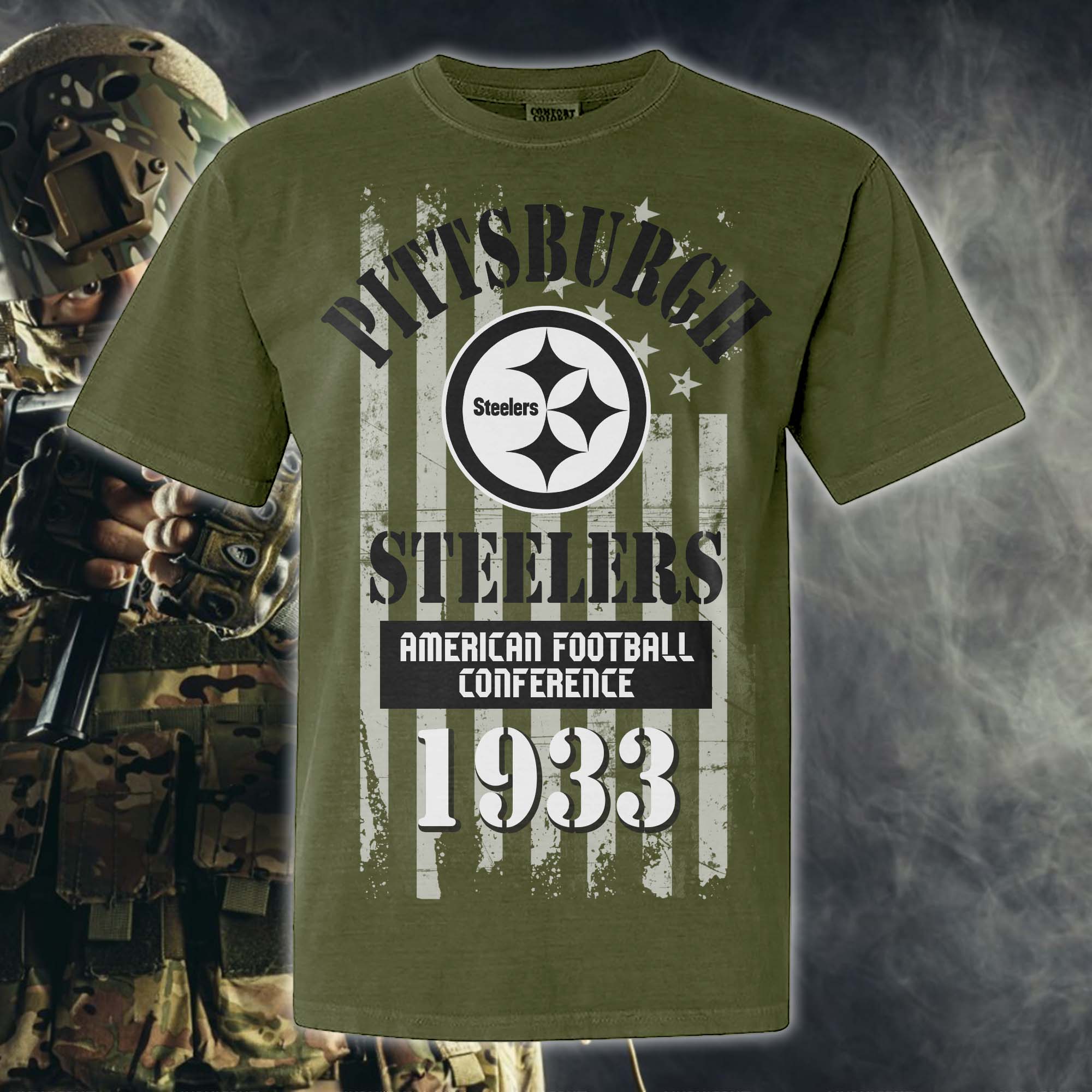 Pittsburgh Steelers Green Armed Forces NFL T-shirt PT67867