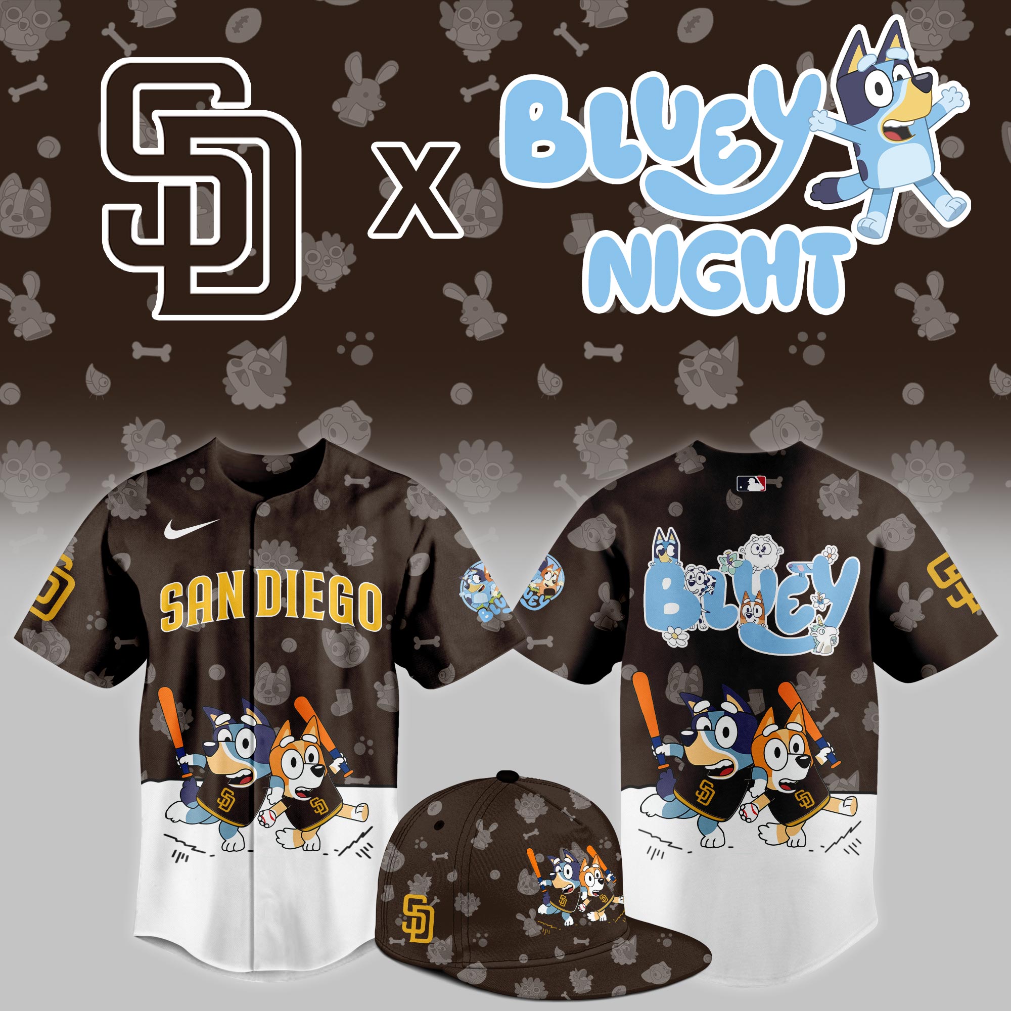San Diego Padres 2025 Bluey Night Event Limited Brown Baseball Jersey PT68361