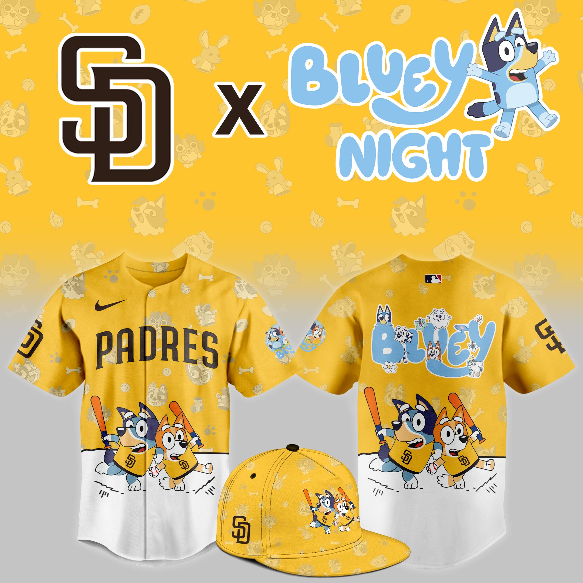 San Diego Padres 2025 Bluey Night Event Limited Yellow Baseball Jersey PT68362