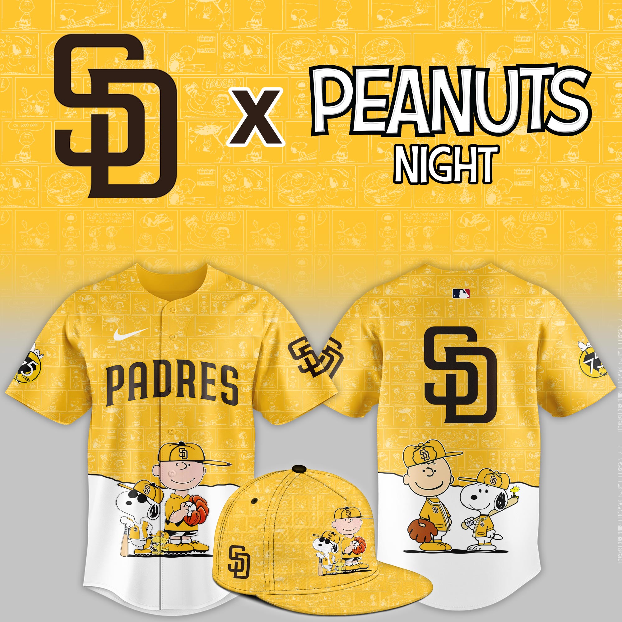 San Diego Padres 2025 Peanuts Night Limited Jersey PT68391