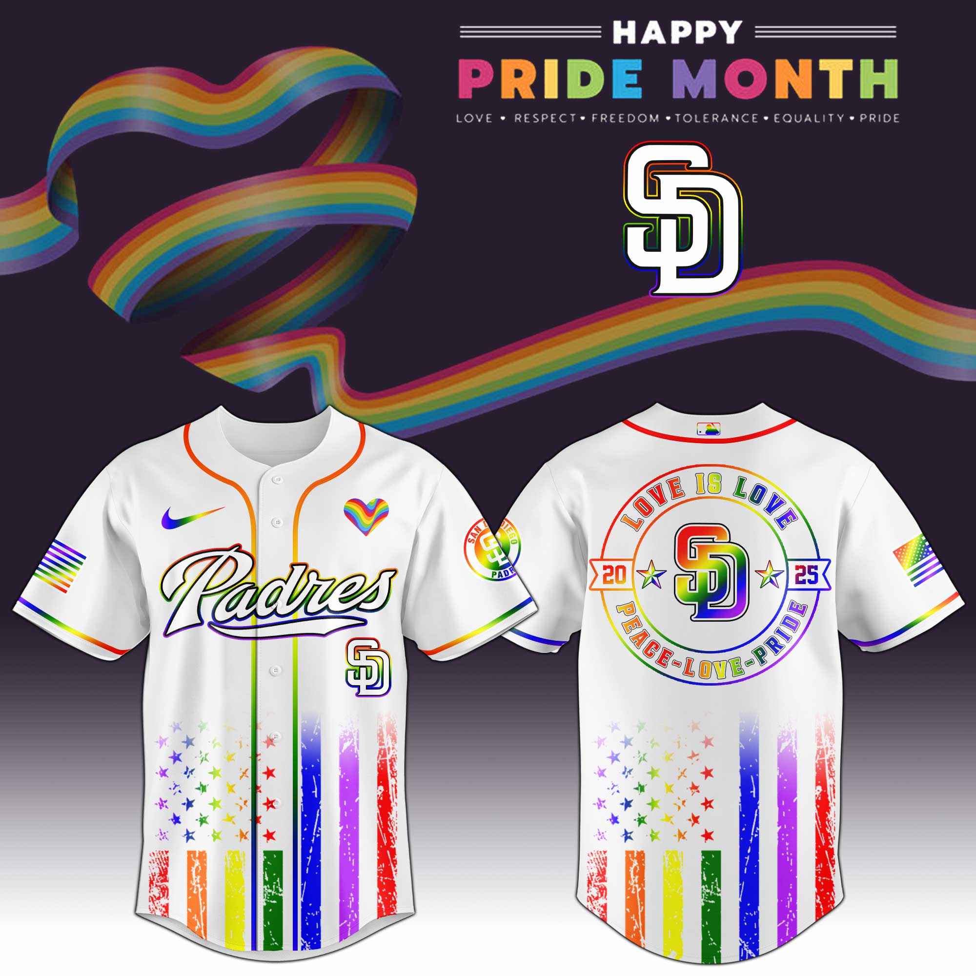 San Diego Padres Mlb X Happy Pride Month Limited Edition Jersey 2025 PT68146