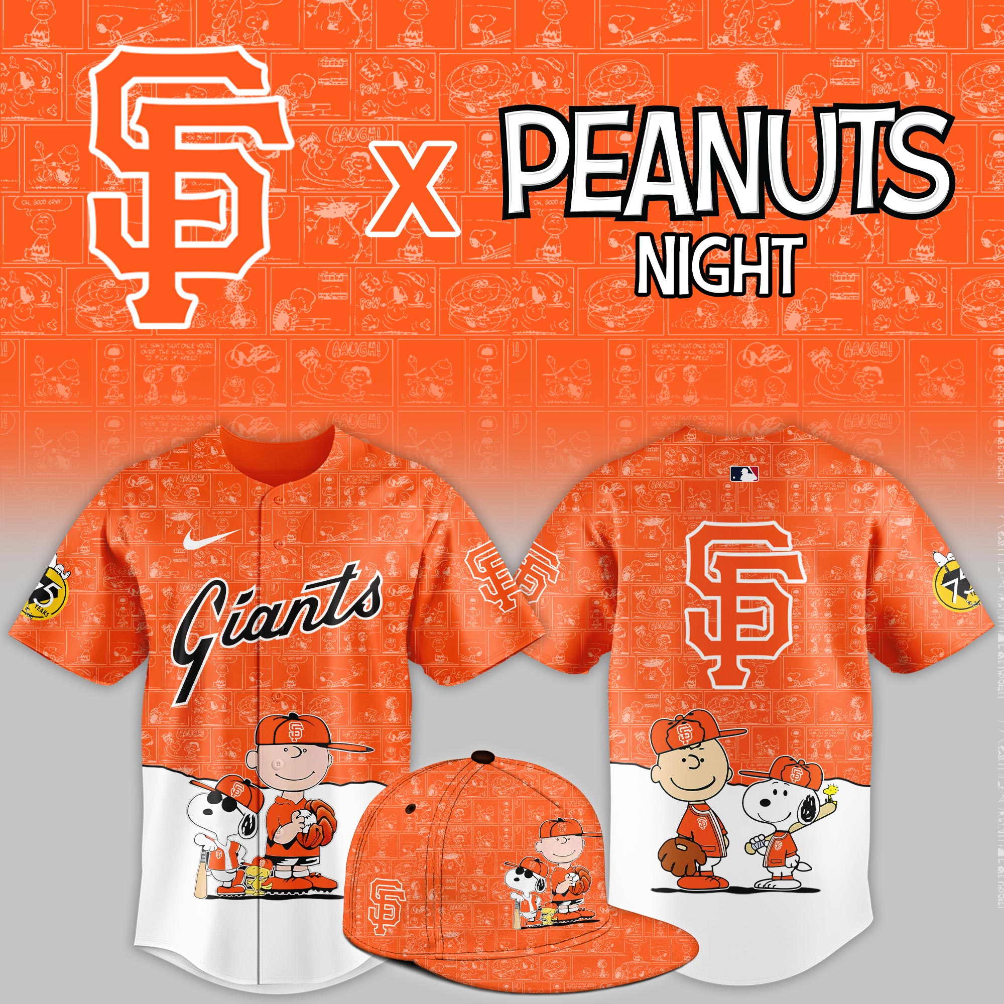 San Francisco Giants 2025 Peanuts Theme Night Limited Jersey PT68392