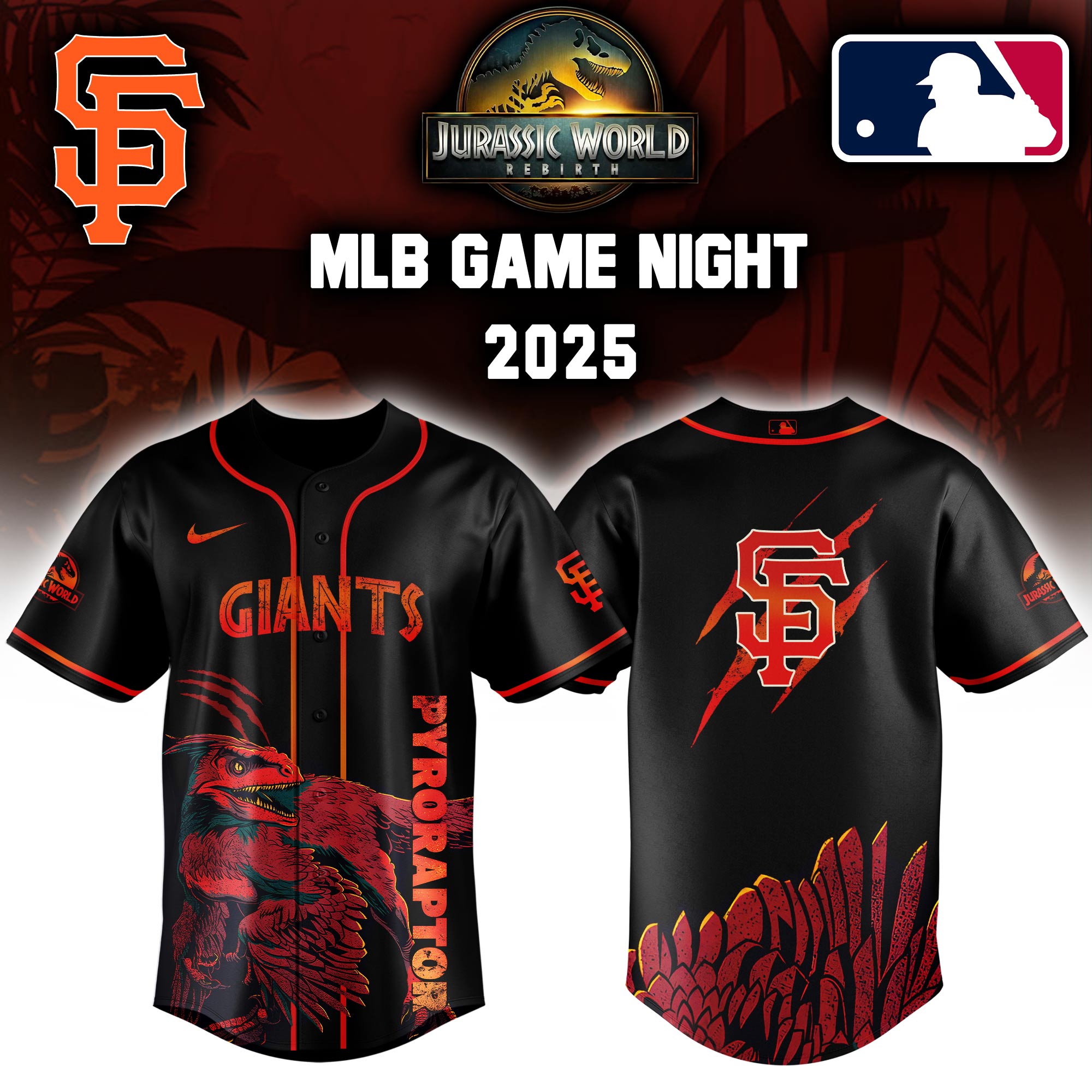 San Francisco Giants X Jurassic World Baseball Jersey Colab 2025 Editons Limited V3 PT70222