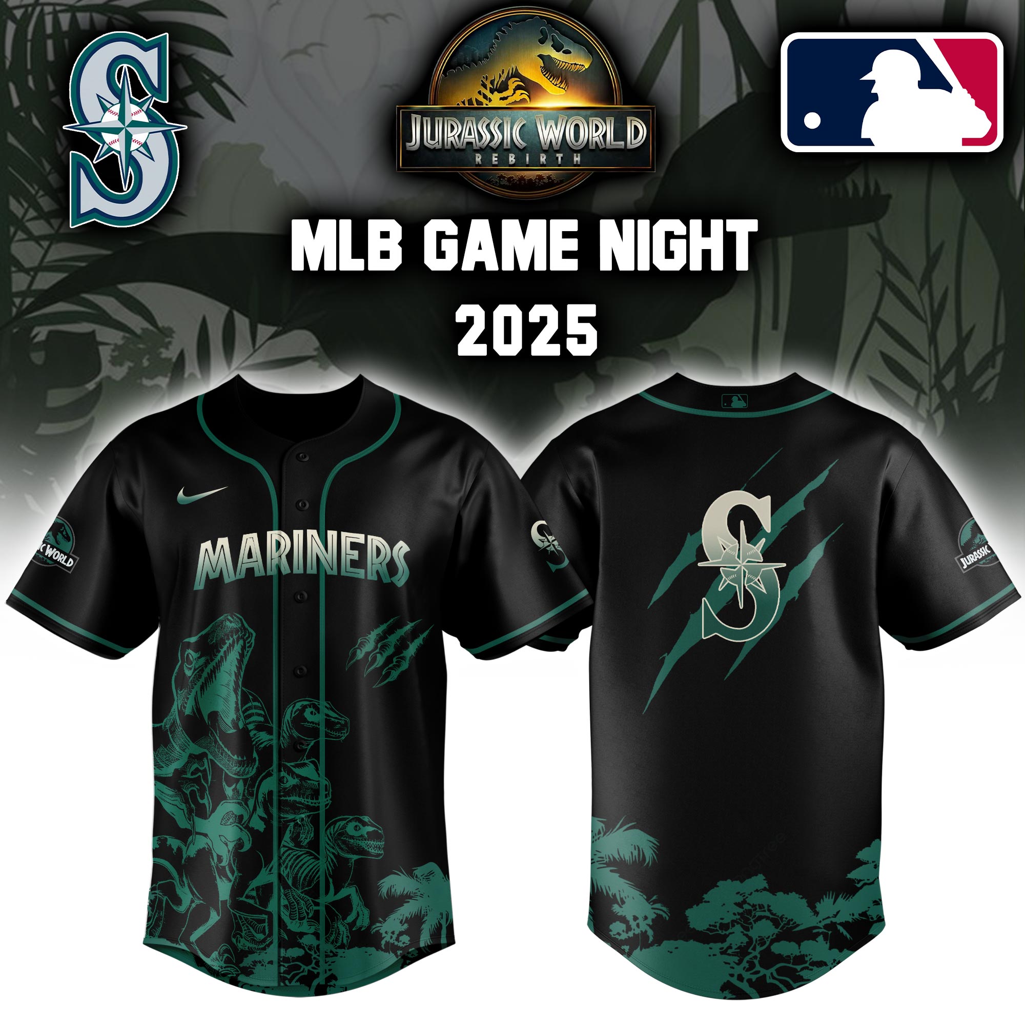 Seattle Mariners X Jurassic World Baseball Jersey Colab 2025 Editons Limited V2 PT70225