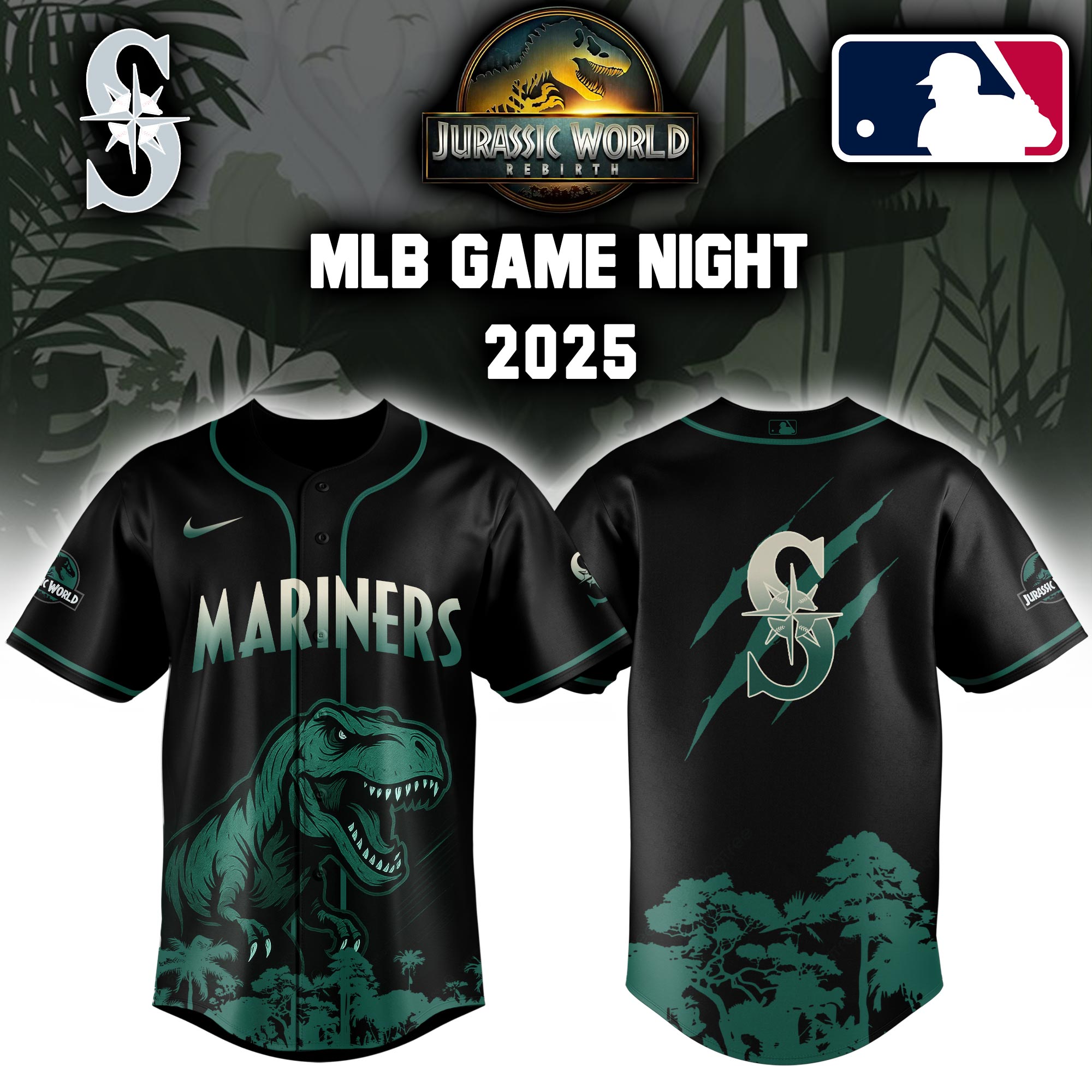 Seattle Mariners X Jurassic World Baseball Jersey Colab 2025 Editons Limited PT70224