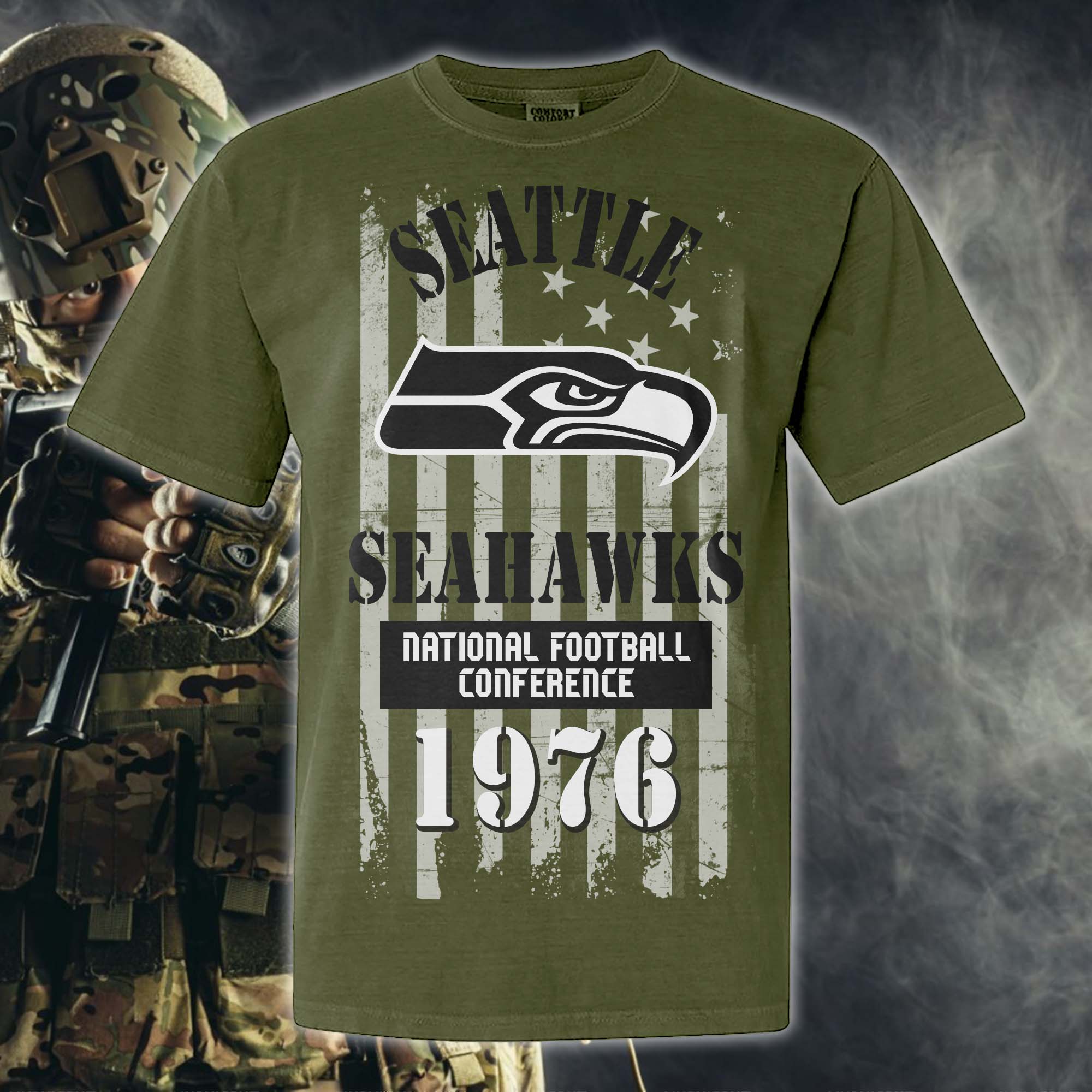 Seattle Seahawks Green Armed Forces NFL T-shirt PT67869