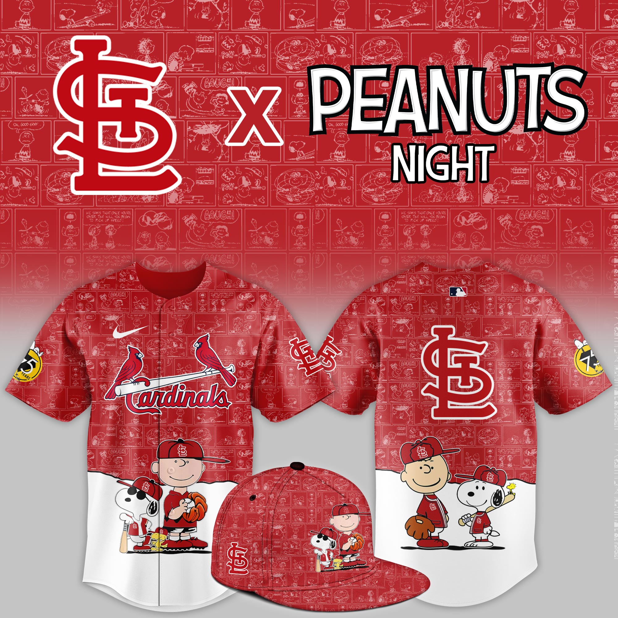 Stlouis Cardinals 2025 Peanuts Night Game Limited Jersey PT68394