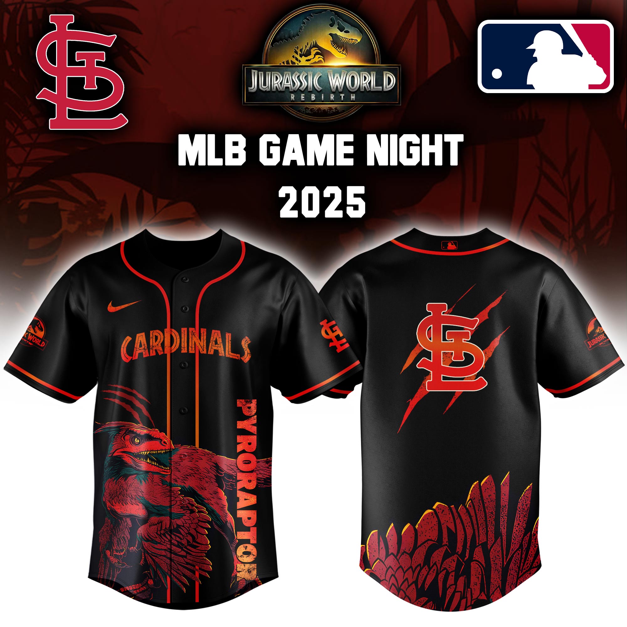 Stlouis Cardinals X Jurassic World Baseball Jersey Colab 2025 Editons Limited V3 PT70229