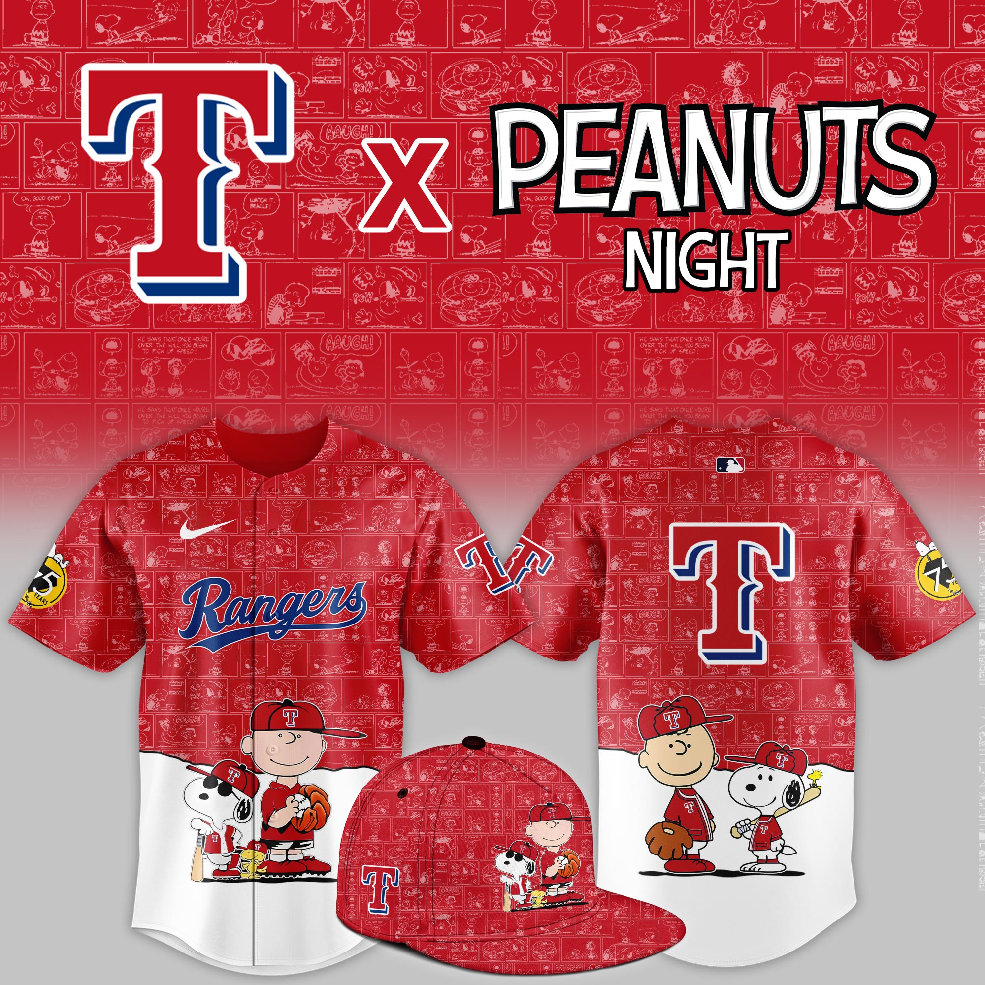 Texas Rangers 2025 Peanuts Theme Night Limited Jersey PT68395