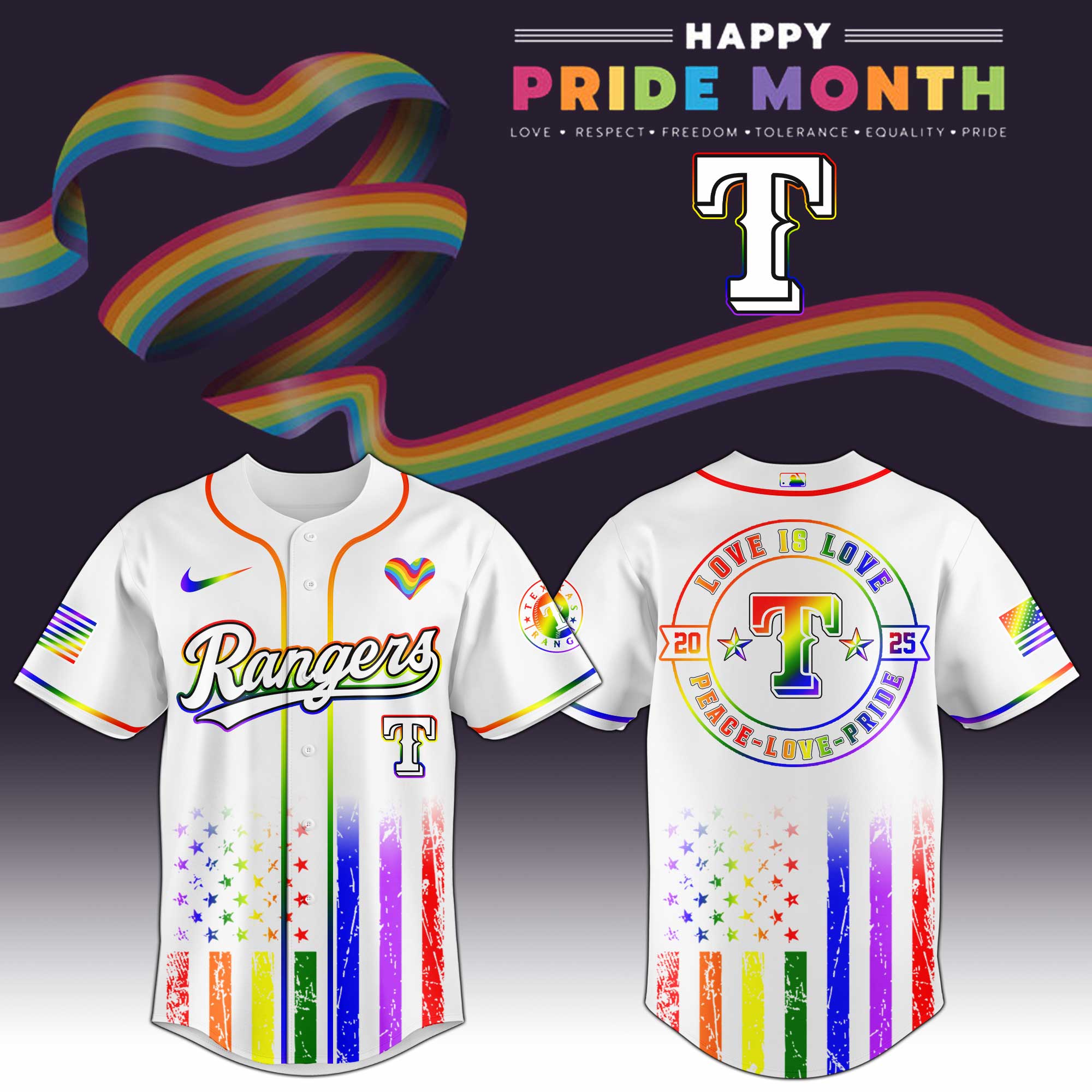 Texas Rangers Mlb X Happy Pride Month Limited Edition Jersey 2025 PT68151