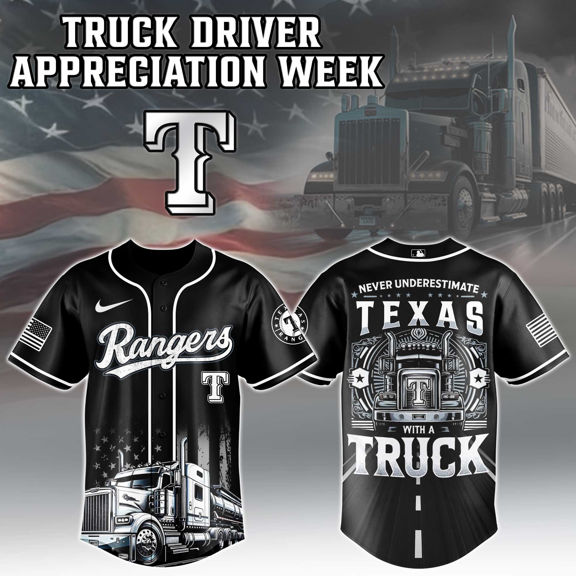 Texas Rangers Mlb X Nation Truck Driver Appreciation Week Limited Edition Jersey 2025 PT68121