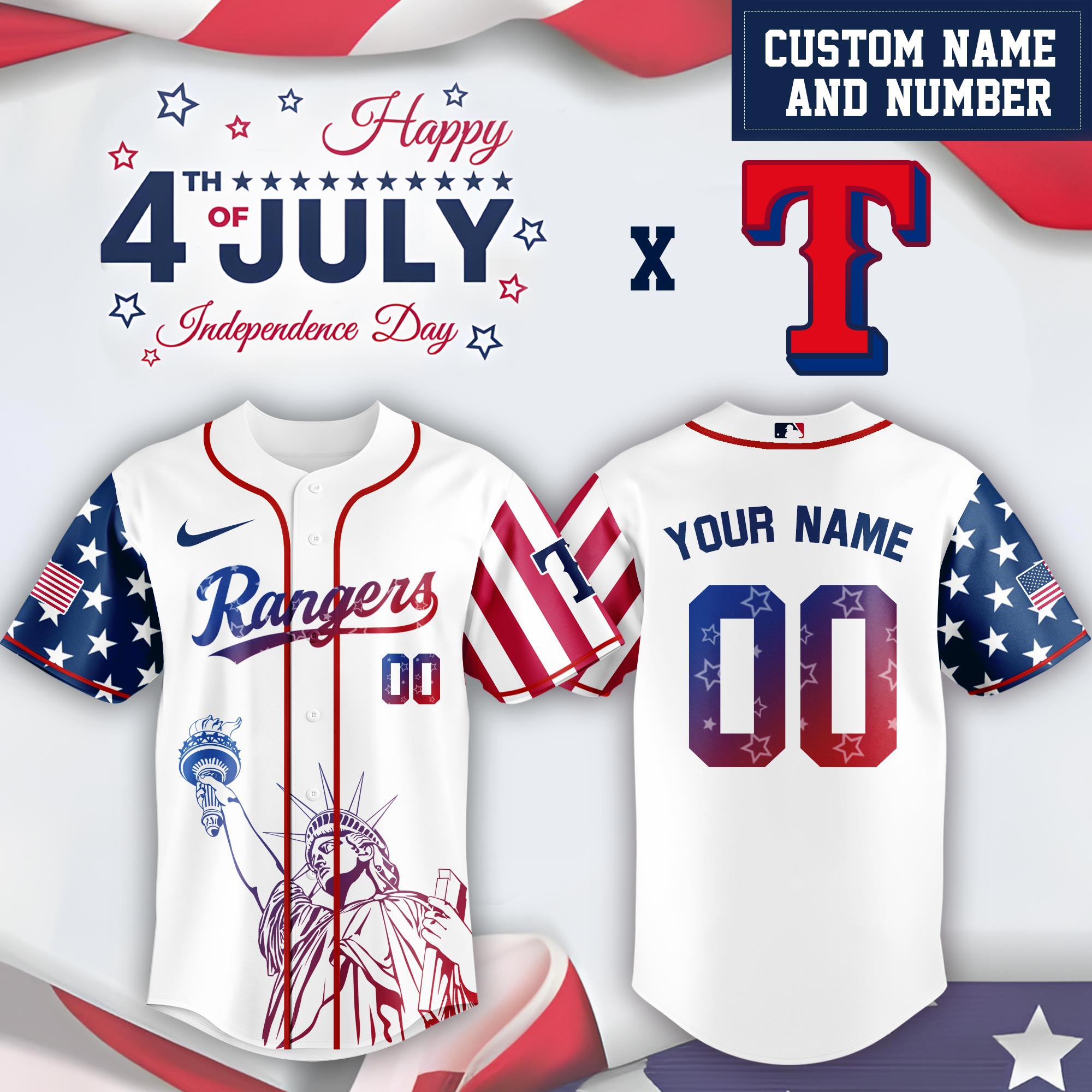 Texas Rangers Special Independence Day Limited Edition Jersey #2 PT68907