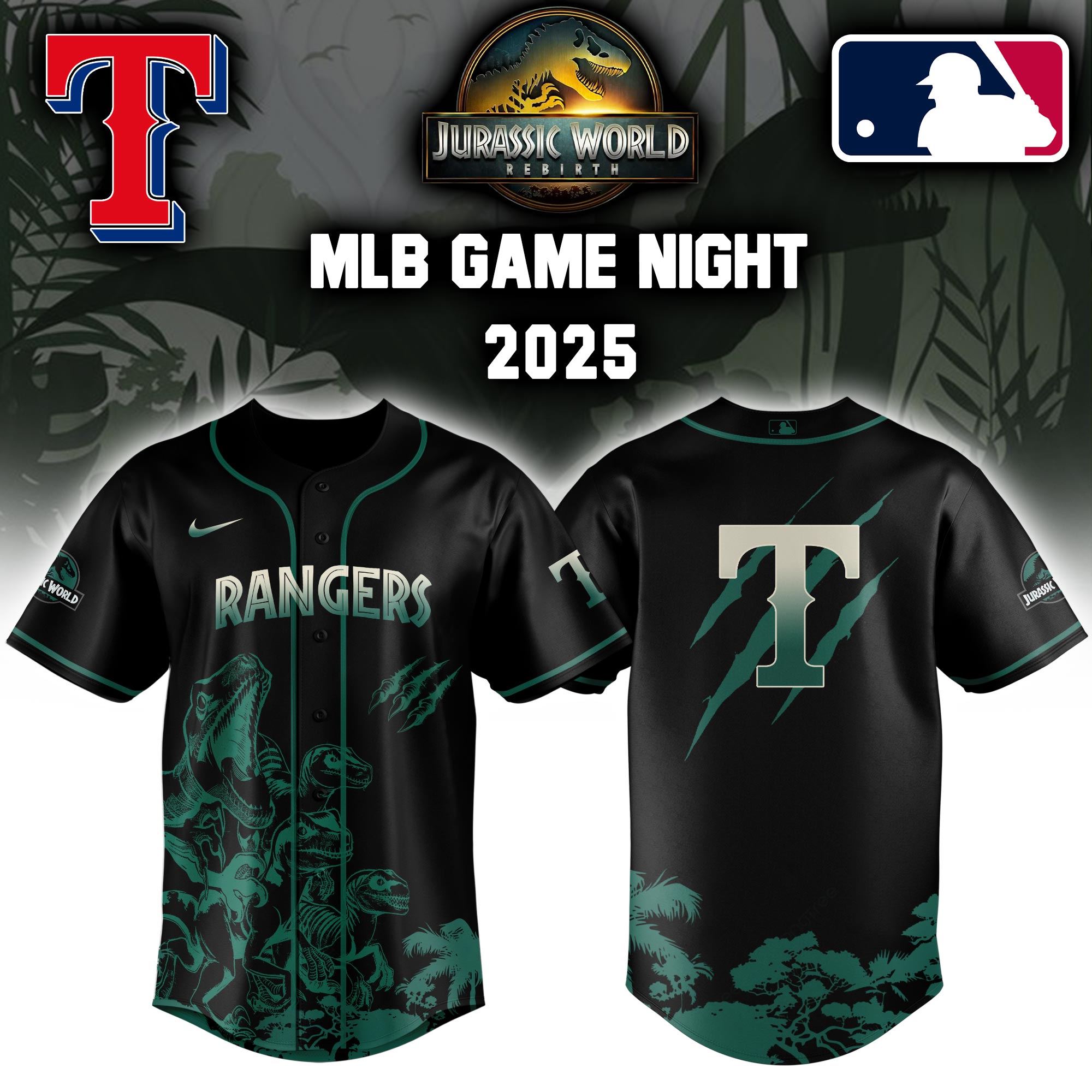 Texas Rangers X Jurassic World Baseball Jersey Colab 2025 Editons Limited V2 PT70141