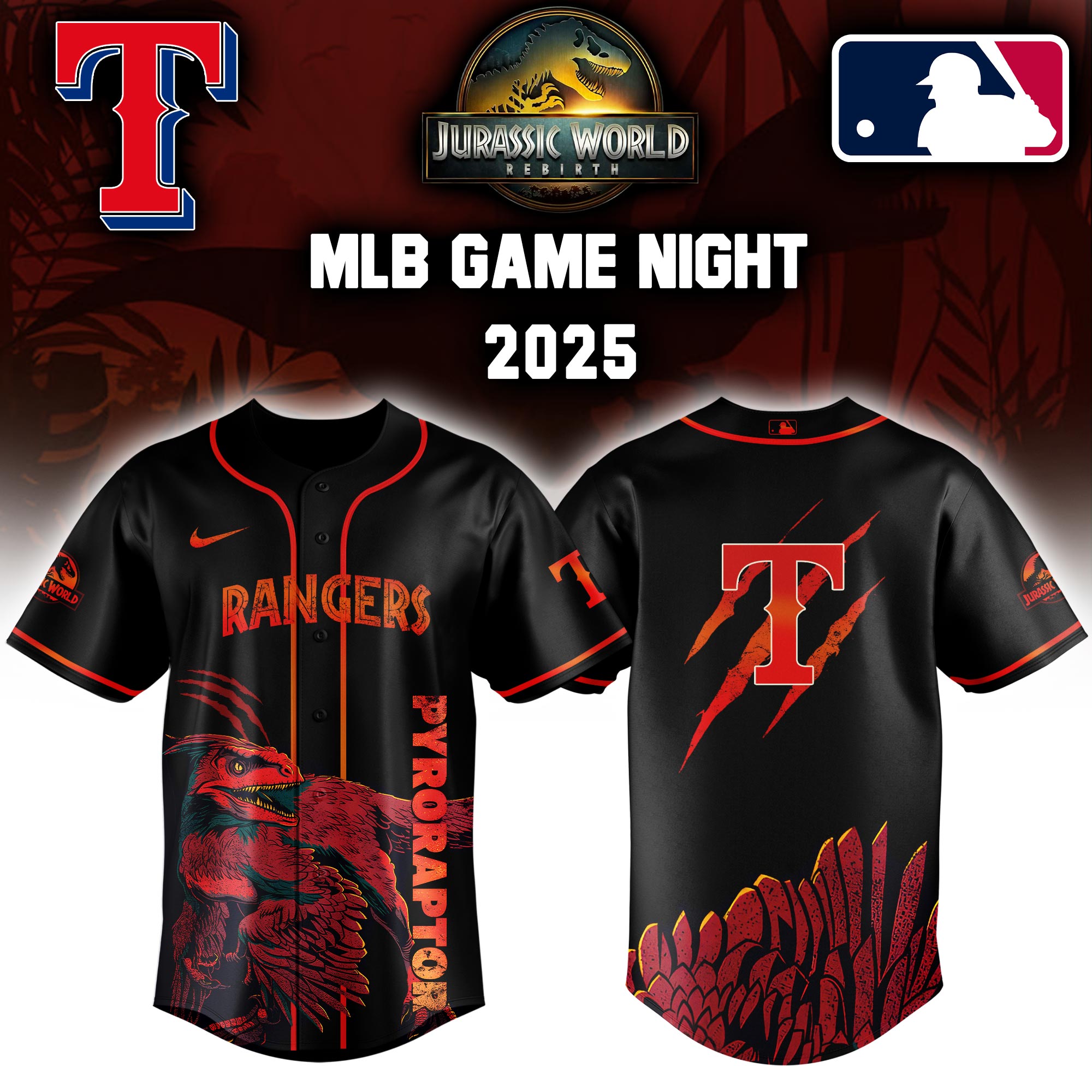 Texas Rangers X Jurassic World Baseball Jersey Colab 2025 Editons Limited V3 PT70142